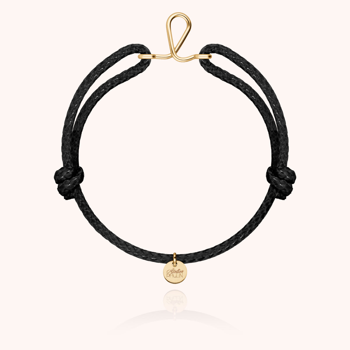 Bracciale Cordino Cerato Iniziale Uomo « L » in filo d'oro giallo laminato 14k, cordino nero