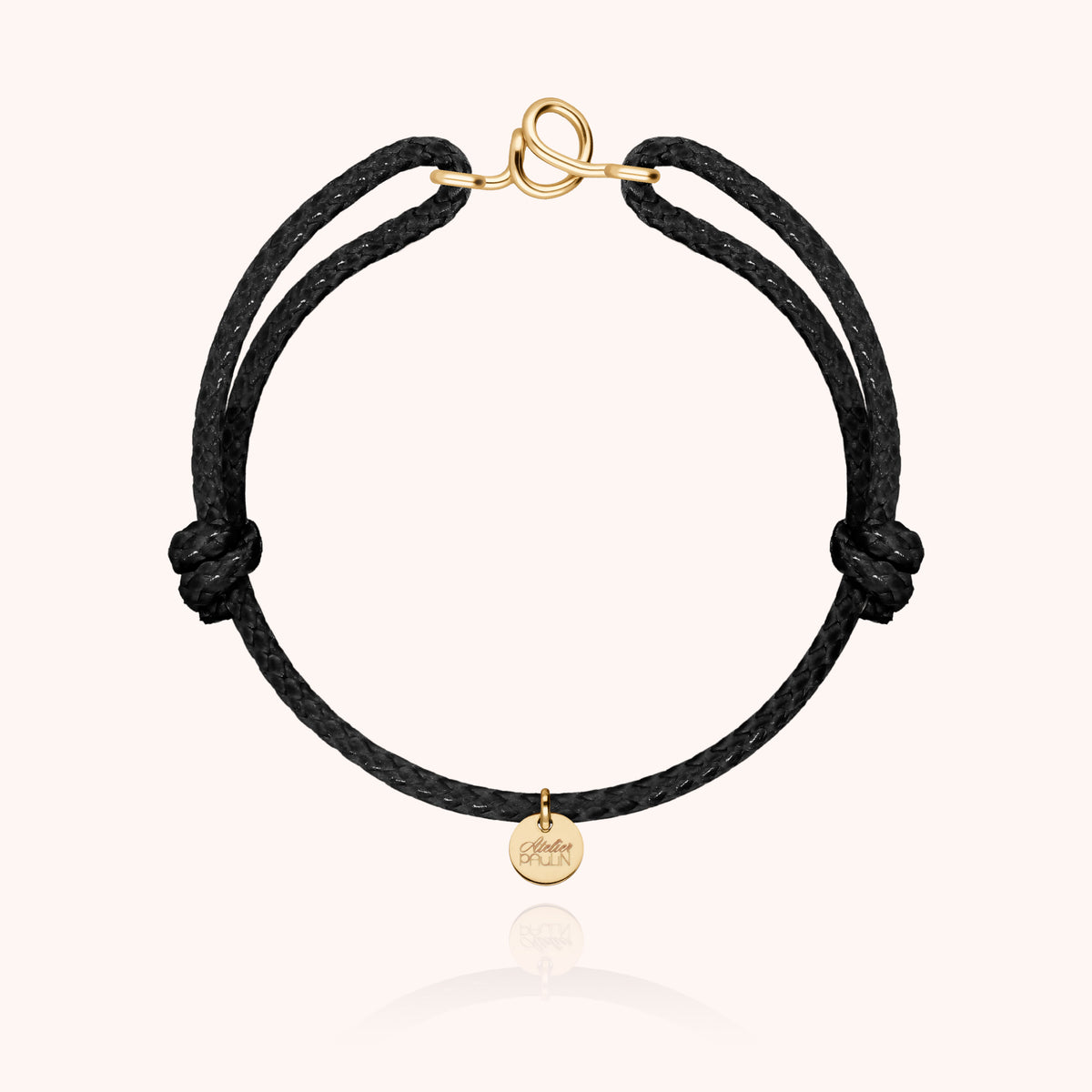 Bracciale Cordino Cerato Iniziale Uomo « O » in filo d'oro giallo laminato 14k, cordino nero