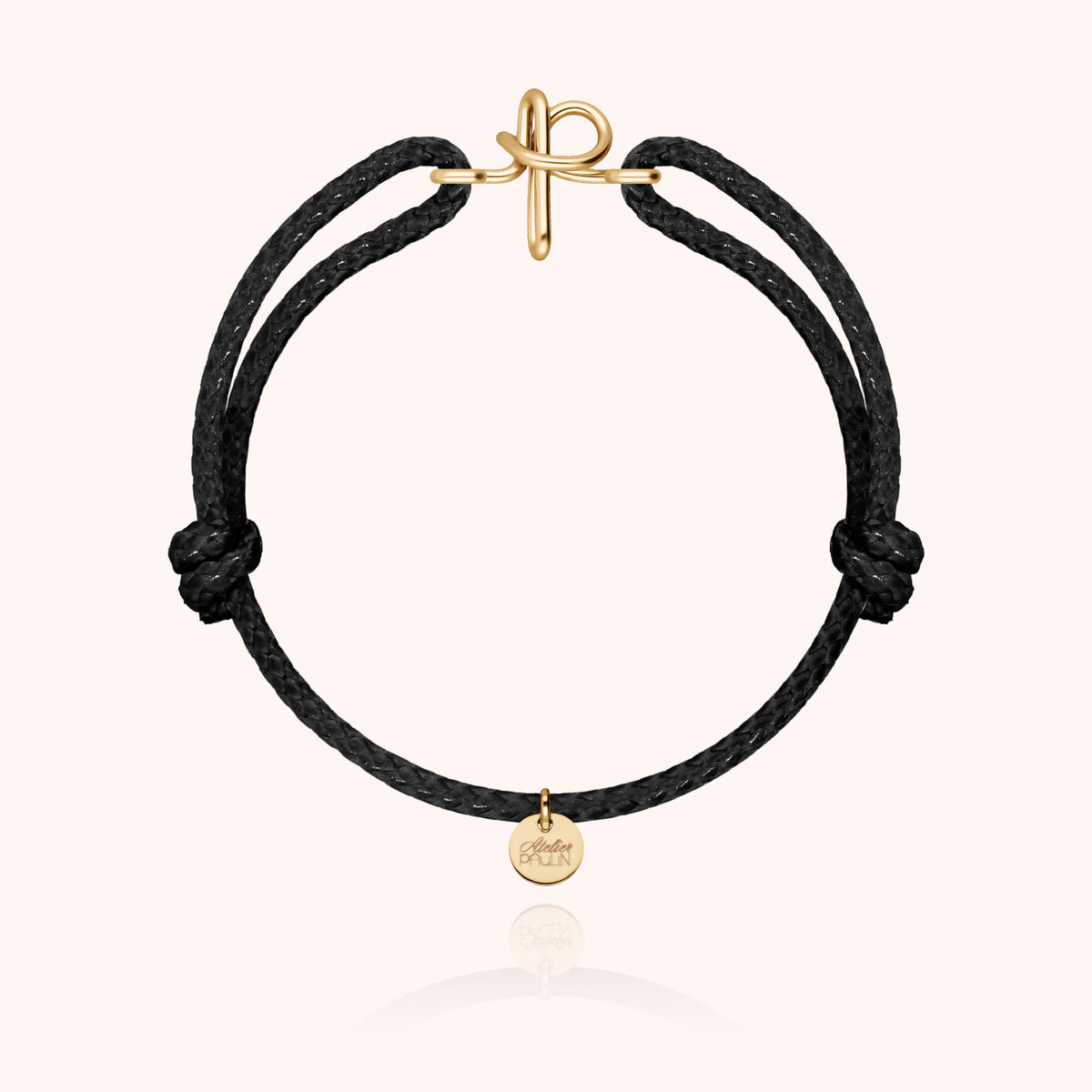 Bracciale Cordino Cerato Iniziale Uomo « P » in filo d'oro giallo laminato 14k, cordino nero