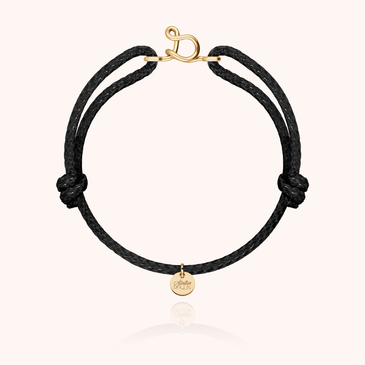 Bracciale Cordino Cerato Iniziale Uomo « S » in filo d'oro giallo laminato 14k, cordino nero