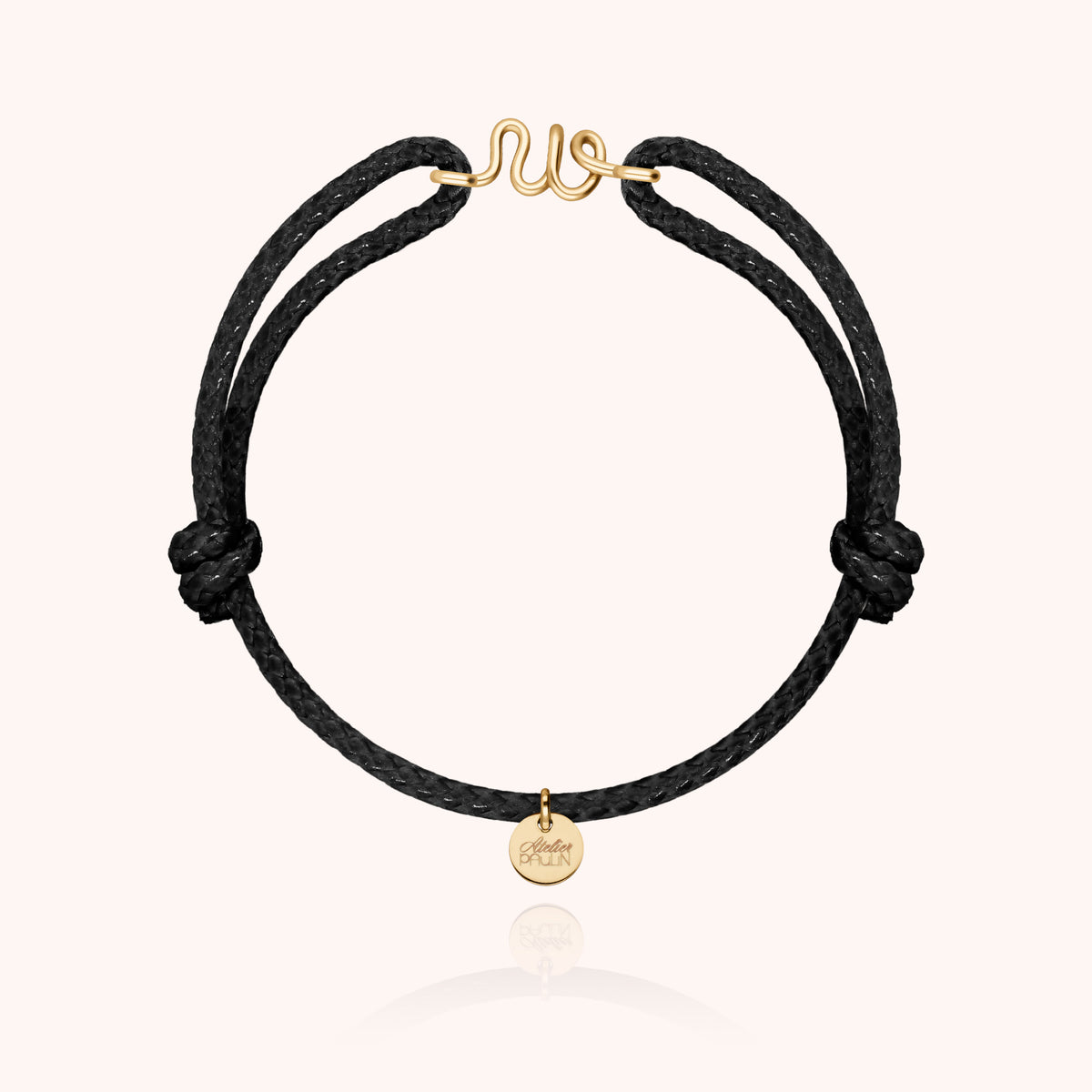 Bracciale Cordino Cerato Iniziale Uomo « W » in filo d'oro giallo laminato 14k, cordino nero
