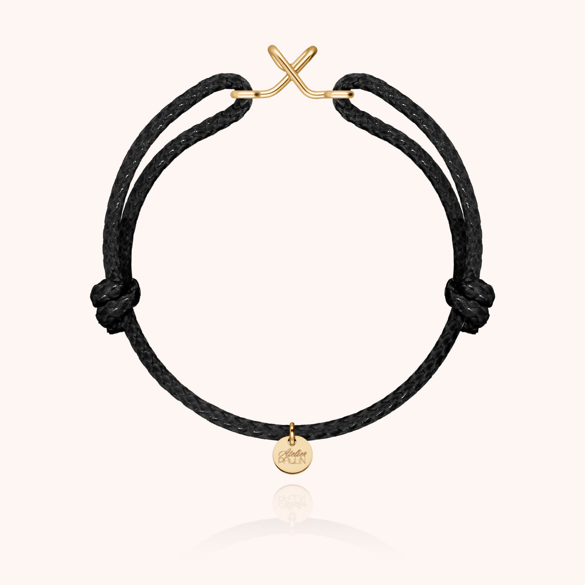 Bracciale Cordino Cerato Iniziale Uomo « X » in filo d'oro giallo laminato 14k, cordino nero