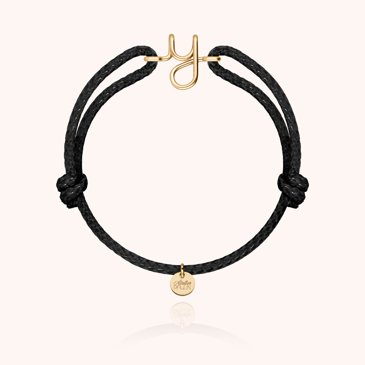 Bracciale Cordino Cerato Iniziale Uomo « Y » in filo d'oro giallo laminato 14k, cordino nero