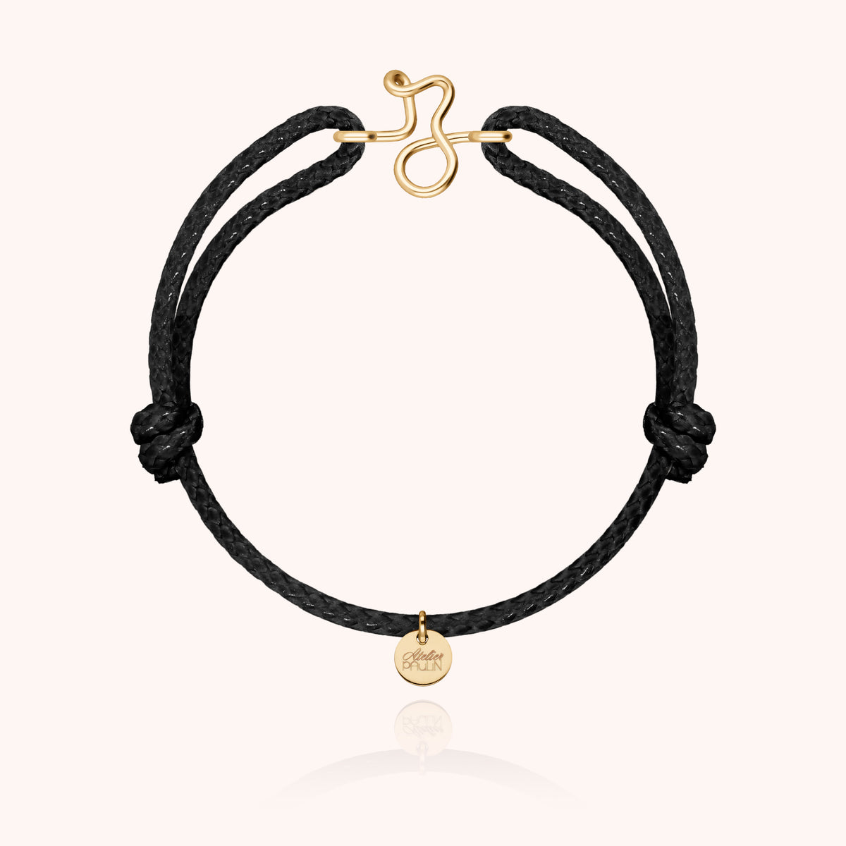 Bracciale Cordino Cerato Iniziale Uomo « Z » in filo d'oro giallo laminato 14k, cordino nero