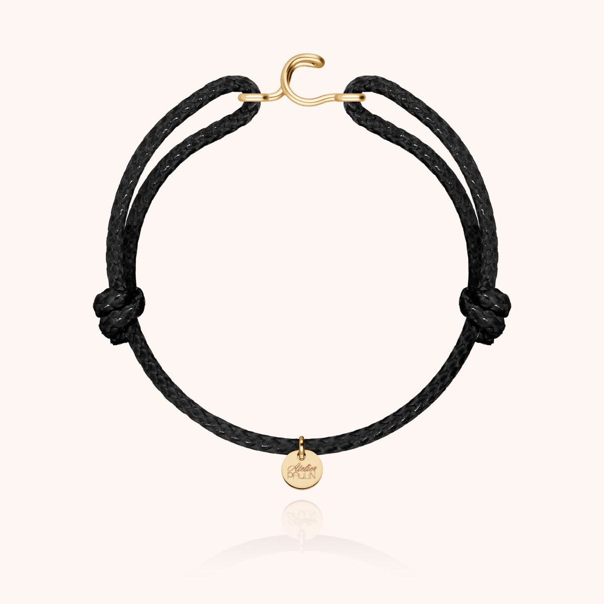 Bracciale Cordino Cerato Iniziale Uomo « C » in filo d'oro giallo laminato 14k, cordino nero