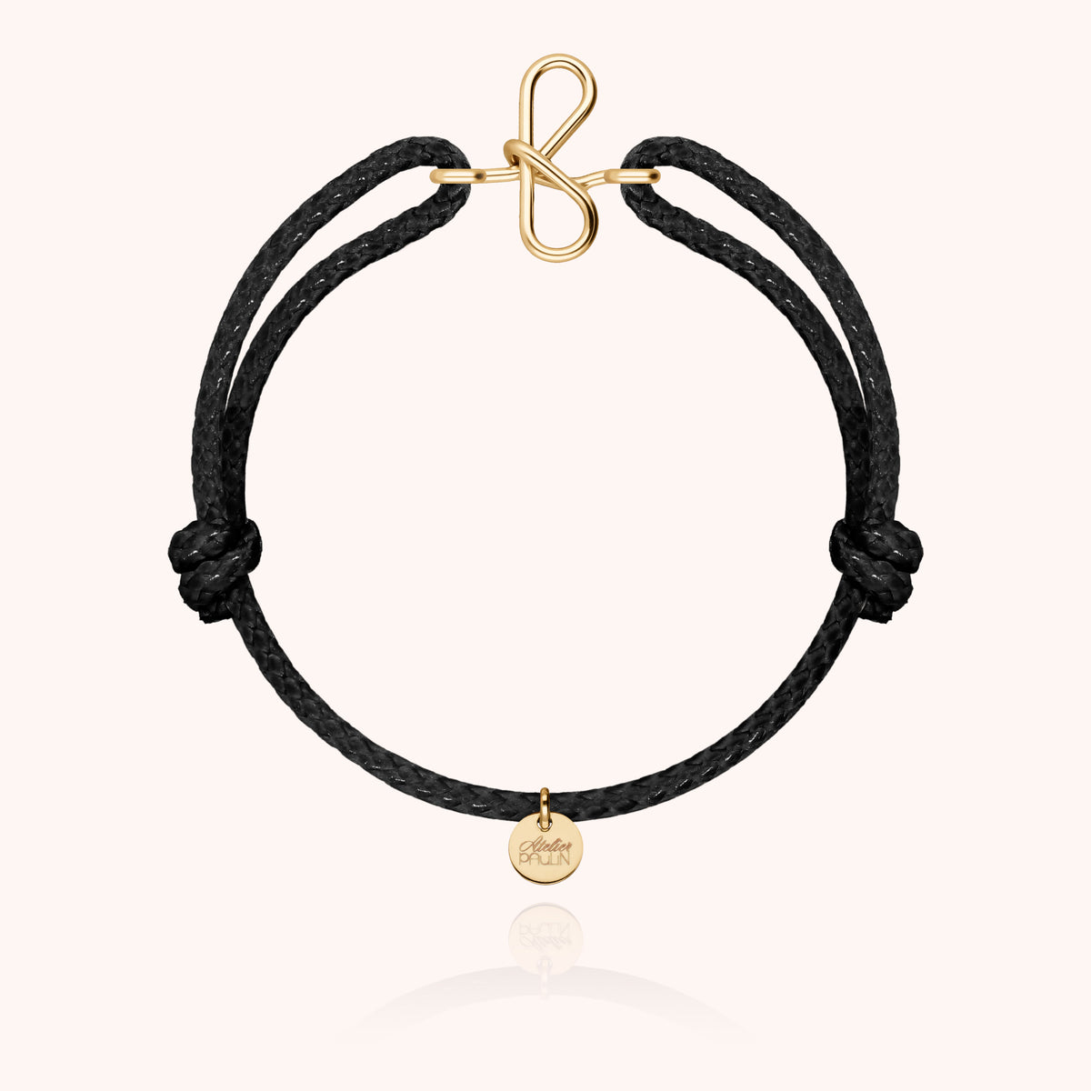 Bracciale Cordino Cerato Iniziale Uomo « F » in filo d'oro giallo laminato 14k, cordino nero