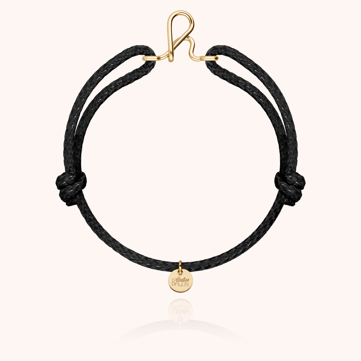 Bracciale Cordino Cerato Iniziale Uomo « H » in filo d'oro giallo laminato 14k, cordino nero