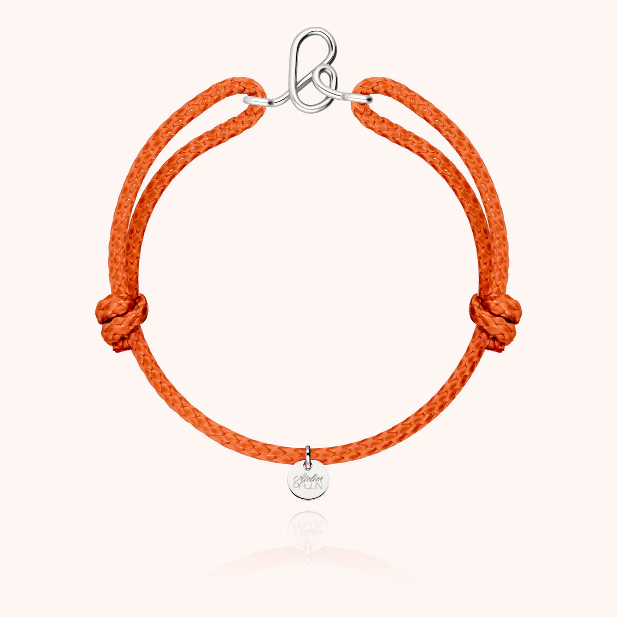 Bracciale Cordino Cerato Iniziale Uomo « B » in filo d'argento sterling 925, cordino arancione