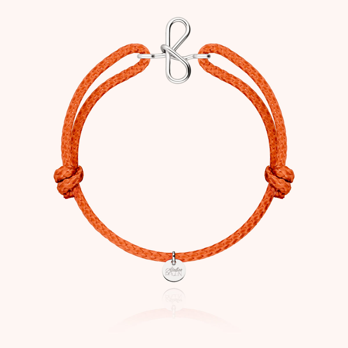 Bracciale Cordino Cerato Iniziale Uomo « F » in filo d'argento sterling 925, cordino arancione