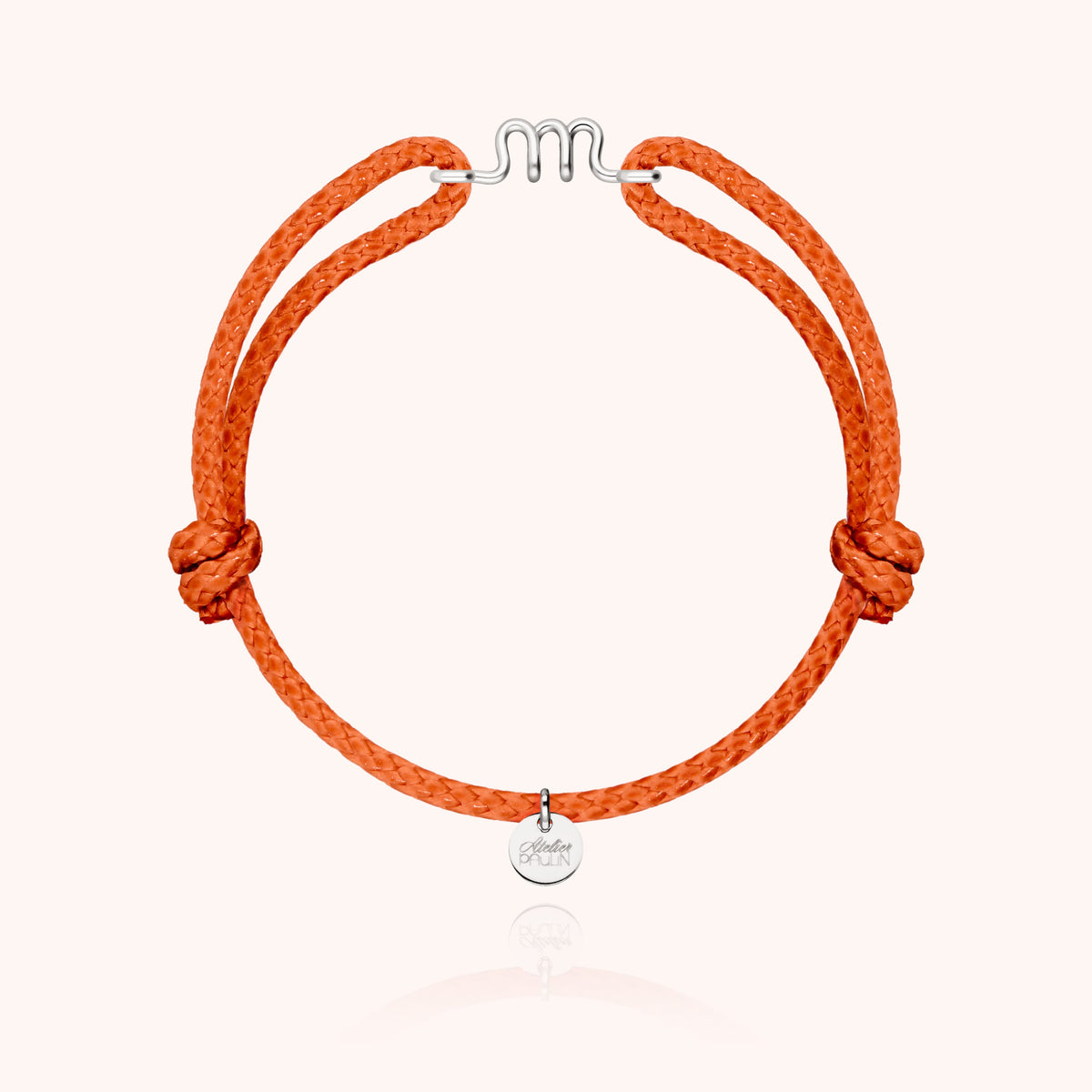 Bracciale Cordino Cerato Iniziale Uomo « M » in filo d'argento sterling 925, cordino arancione