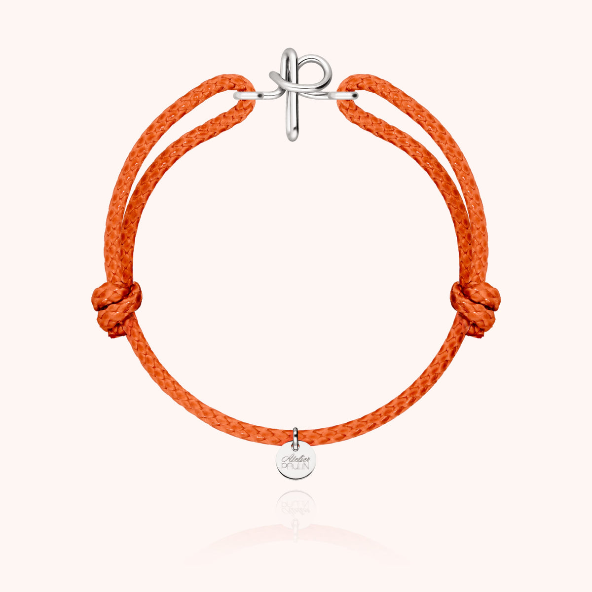 Bracciale Cordino Cerato Iniziale Uomo « P » in filo d'argento sterling 925, cordino arancione