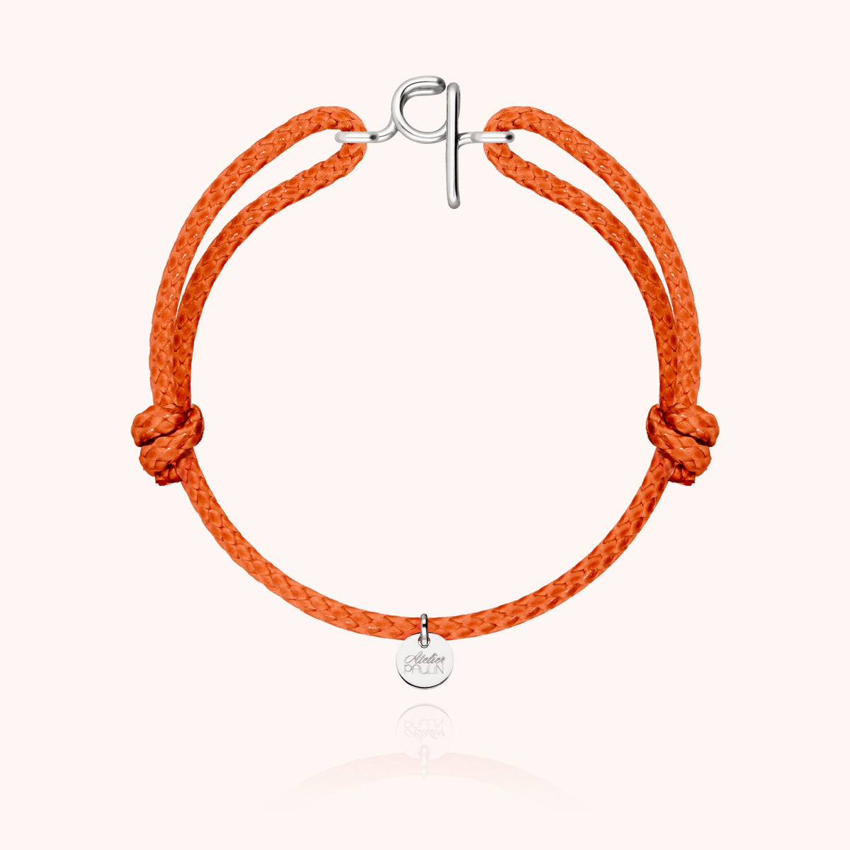 Bracciale Cordino Cerato Iniziale Uomo « Q » in filo d'argento sterling 925, cordino arancione