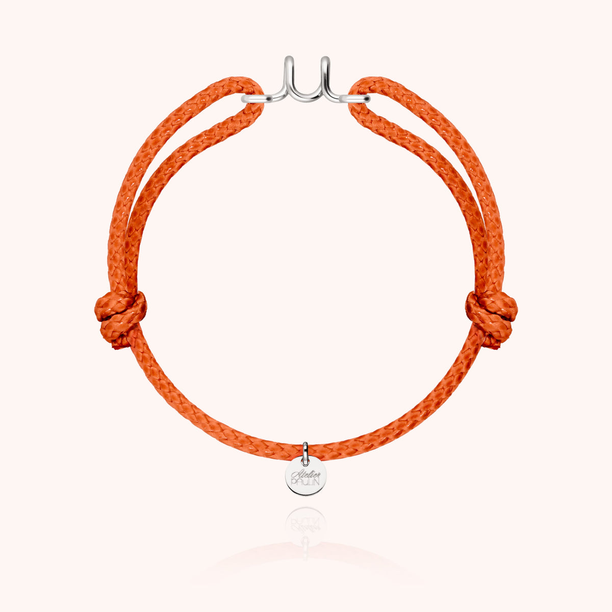 Bracciale Cordino Cerato Iniziale Uomo « U » in filo d'argento sterling 925, cordino arancione