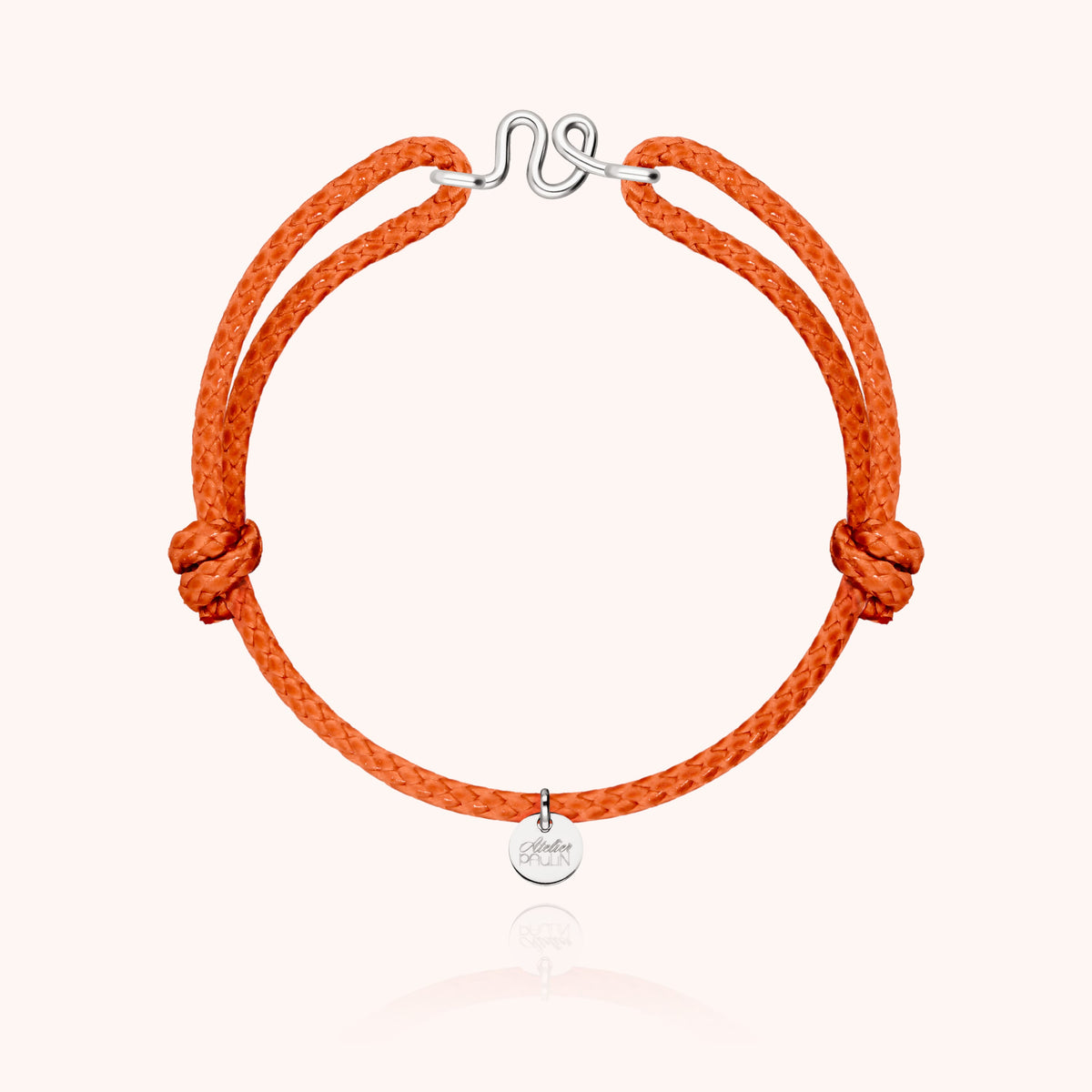 Bracciale Cordino Cerato Iniziale Uomo « V » in filo d'argento sterling 925, cordino arancione