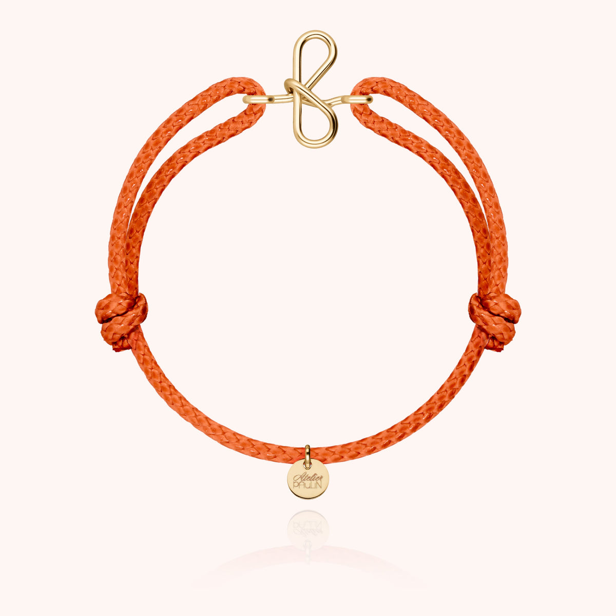 Bracciale Cordino Cerato Iniziale Uomo « F » in filo d'oro giallo laminato 14k, cordino arancione
