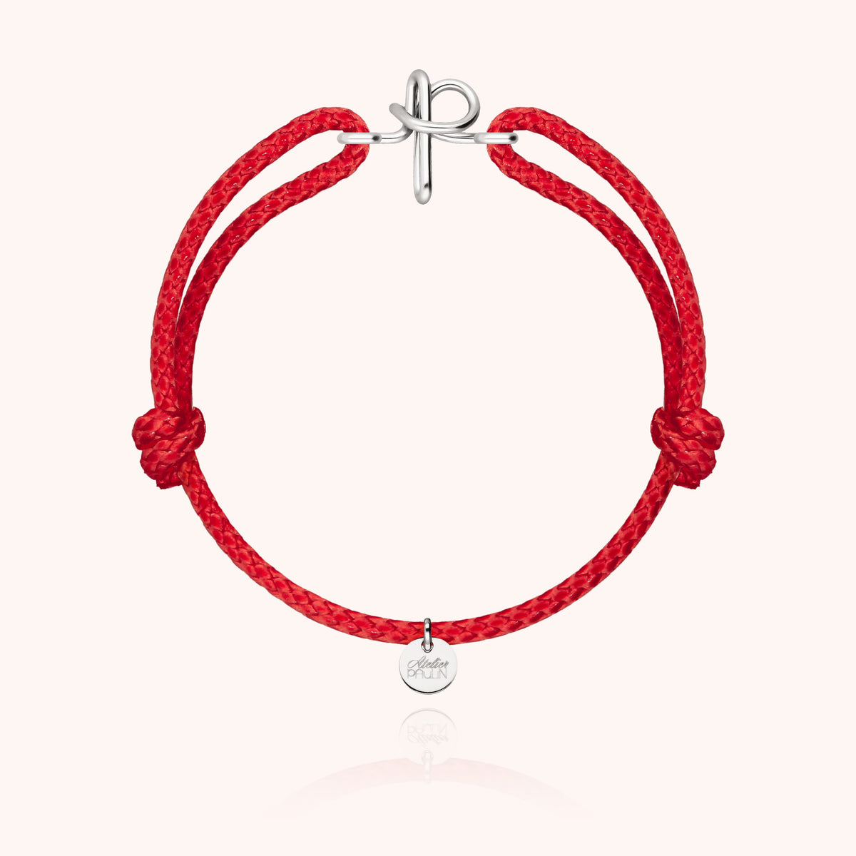 Bracciale Cordino Cerato Iniziale Uomo « P » in filo d'argento sterling 925, cordino rosso