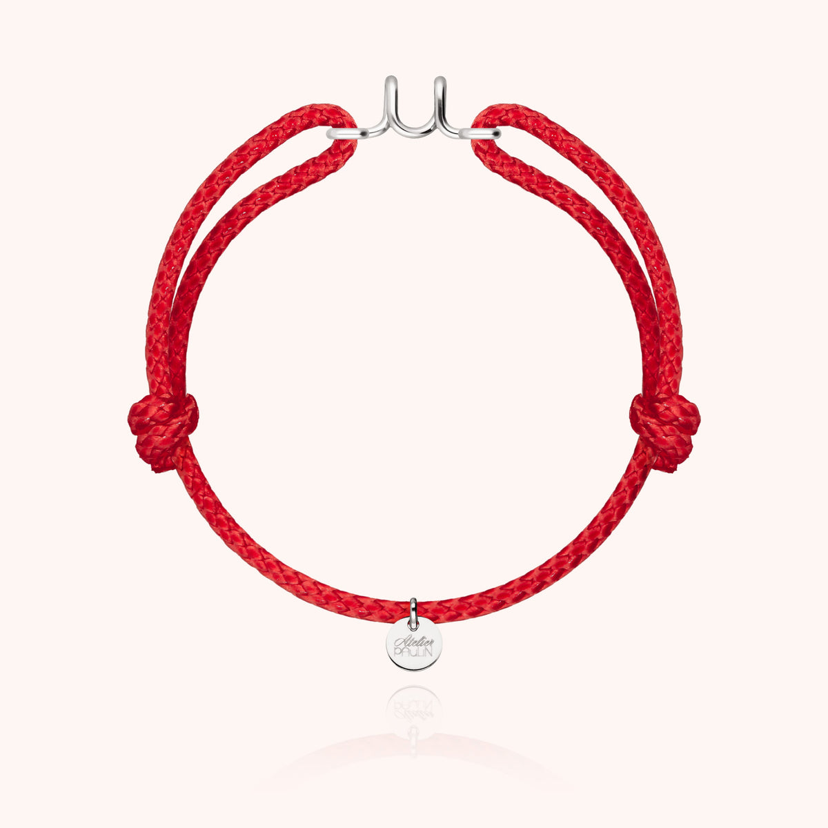 Bracciale Cordino Cerato Iniziale Uomo « U » in filo d'argento sterling 925, cordino rosso