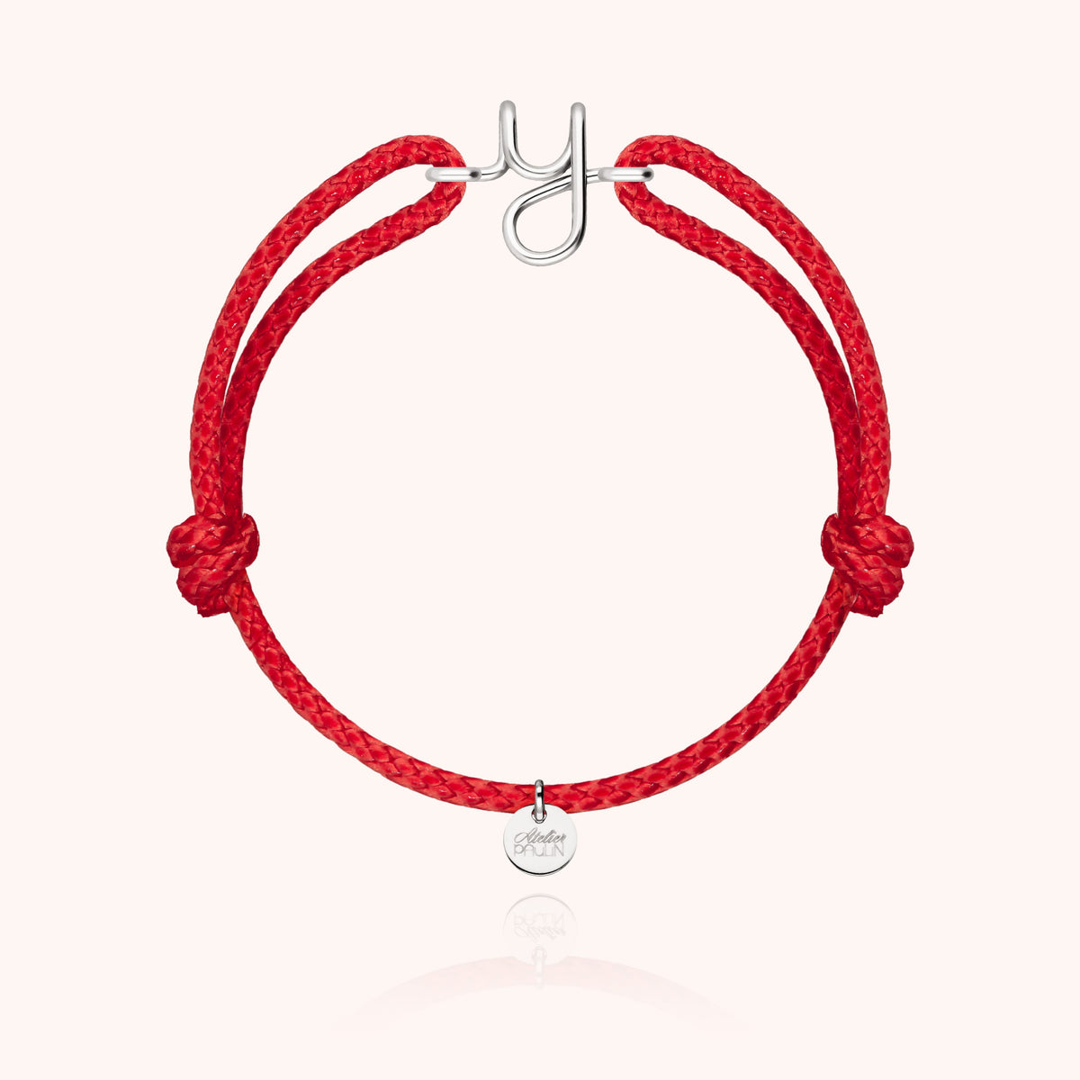 Bracciale Cordino Cerato Iniziale Uomo « Y » in filo d'argento sterling 925, cordino rosso