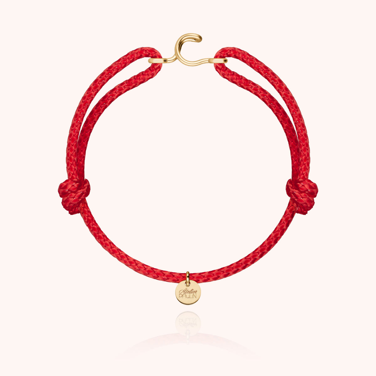 Bracciale Cordino Cerato Iniziale Uomo « C » in filo d'oro giallo laminato 14k, cordino rosso
