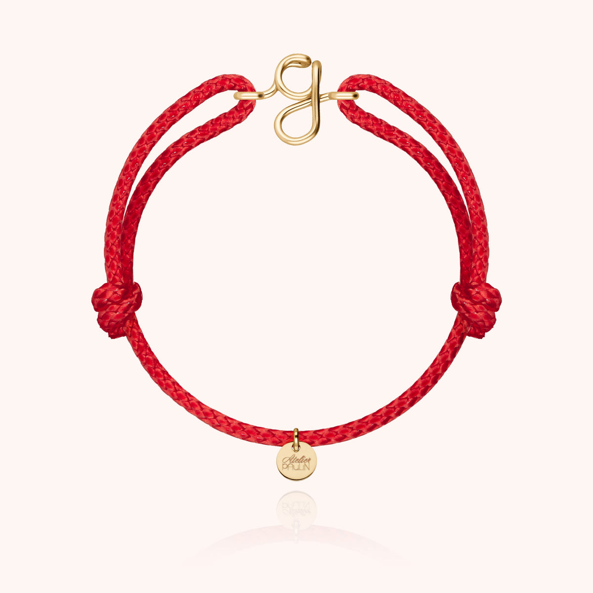 Bracciale Cordino Cerato Iniziale Uomo « G » in filo d'oro giallo laminato 14k, cordino rosso