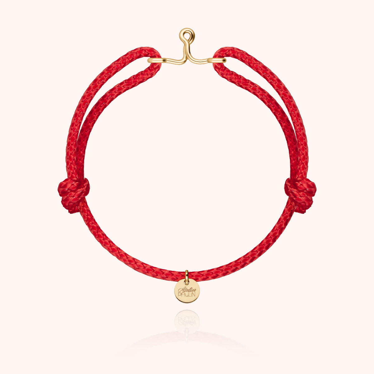Bracciale Cordino Cerato Iniziale Uomo « I » in filo d'oro giallo laminato 14k, cordino rosso