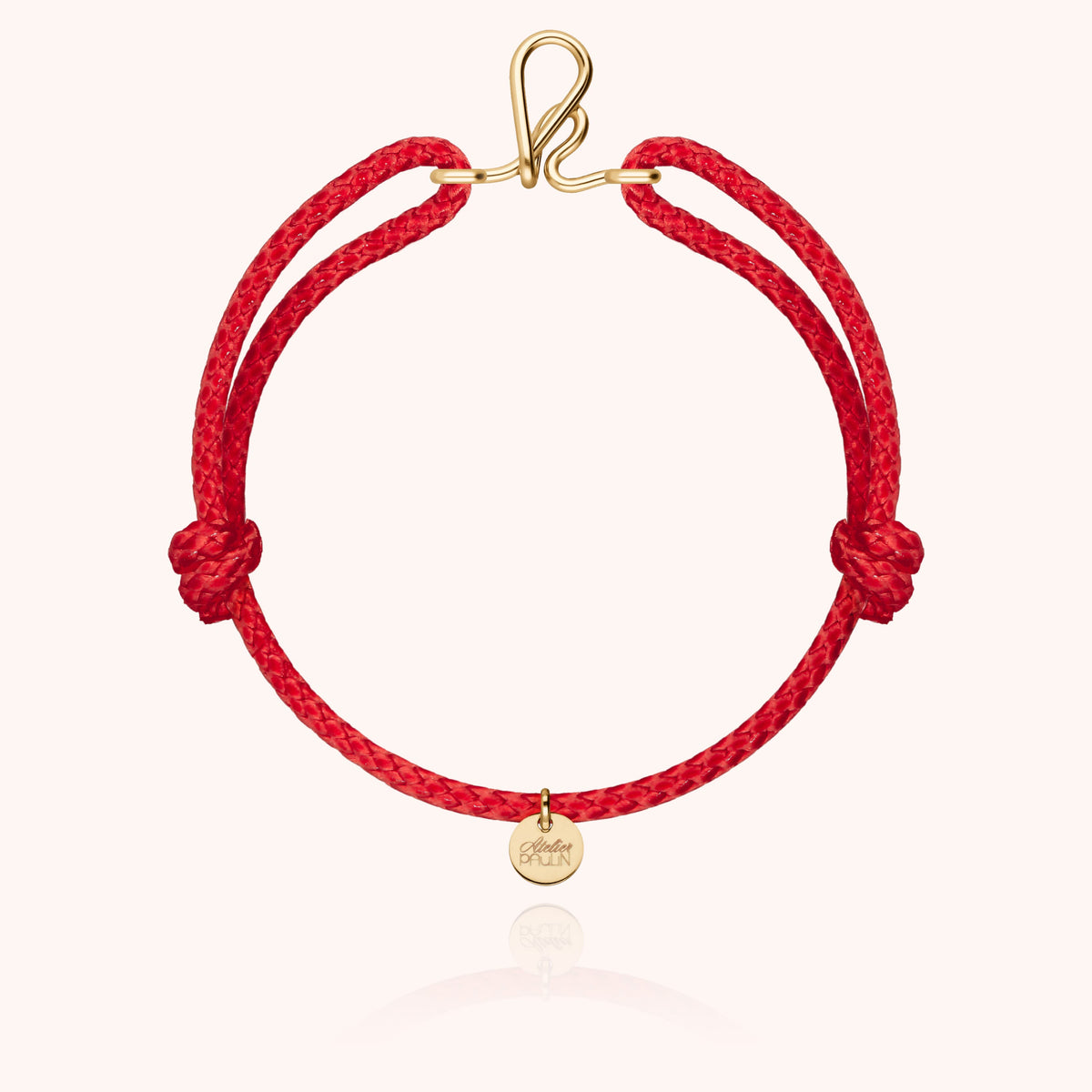 Bracciale Cordino Cerato Iniziale Uomo « K » in filo d'oro giallo laminato 14k, cordino rosso