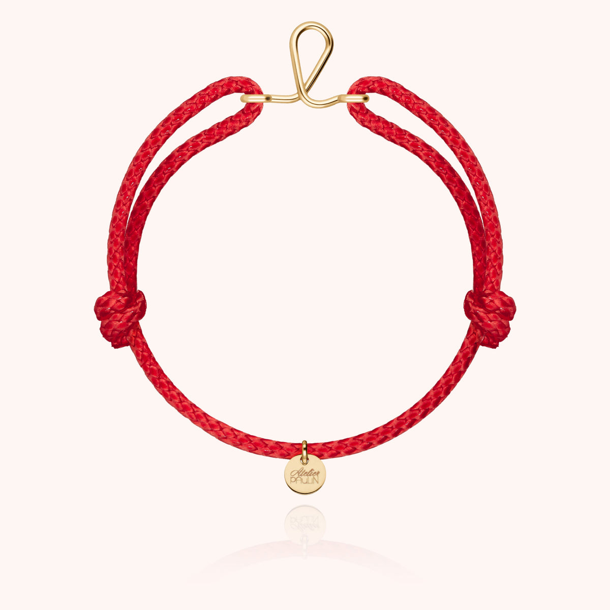 Bracciale Cordino Cerato Iniziale Uomo « L » in filo d'oro giallo laminato 14k, cordino rosso