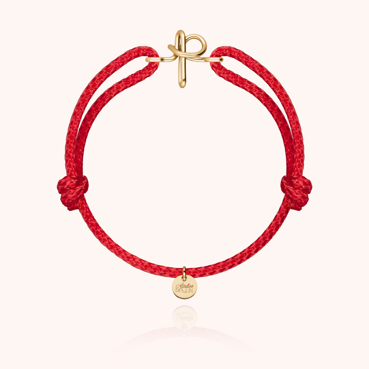 Bracciale Cordino Cerato Iniziale Uomo « P » in filo d'oro giallo laminato 14k, cordino rosso