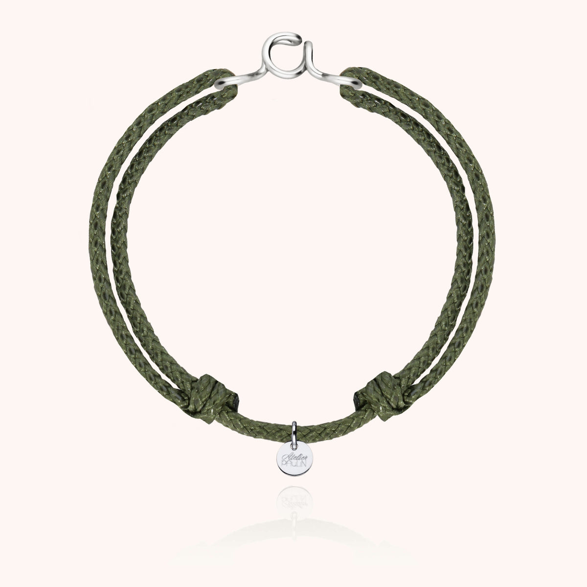 Wachskordel-Armband Initiale für Herren — Nahaufnahme des Verschlusses, 925 Sterlingsilber