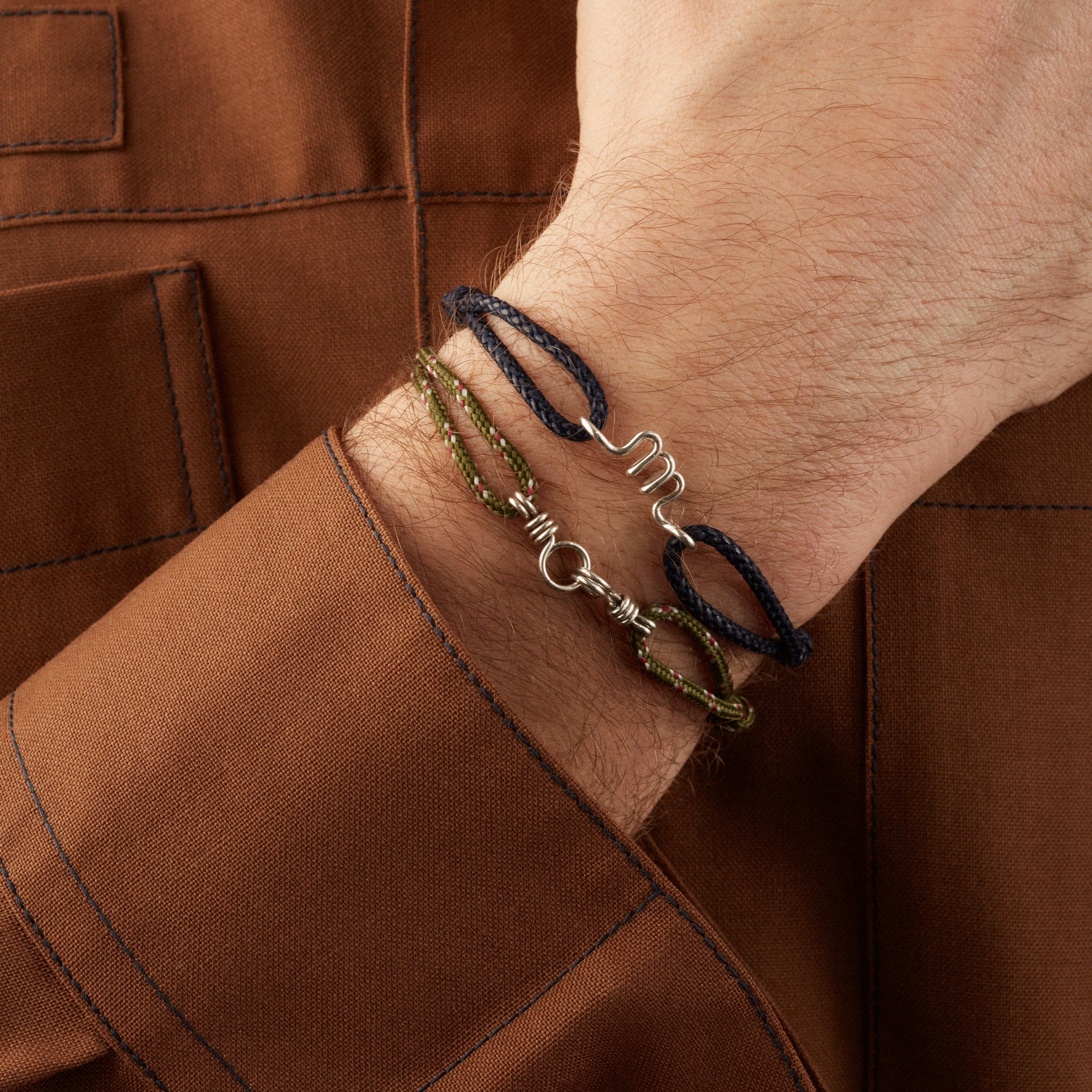 Bracelet Cordon Ciré Initiale Homme - argent