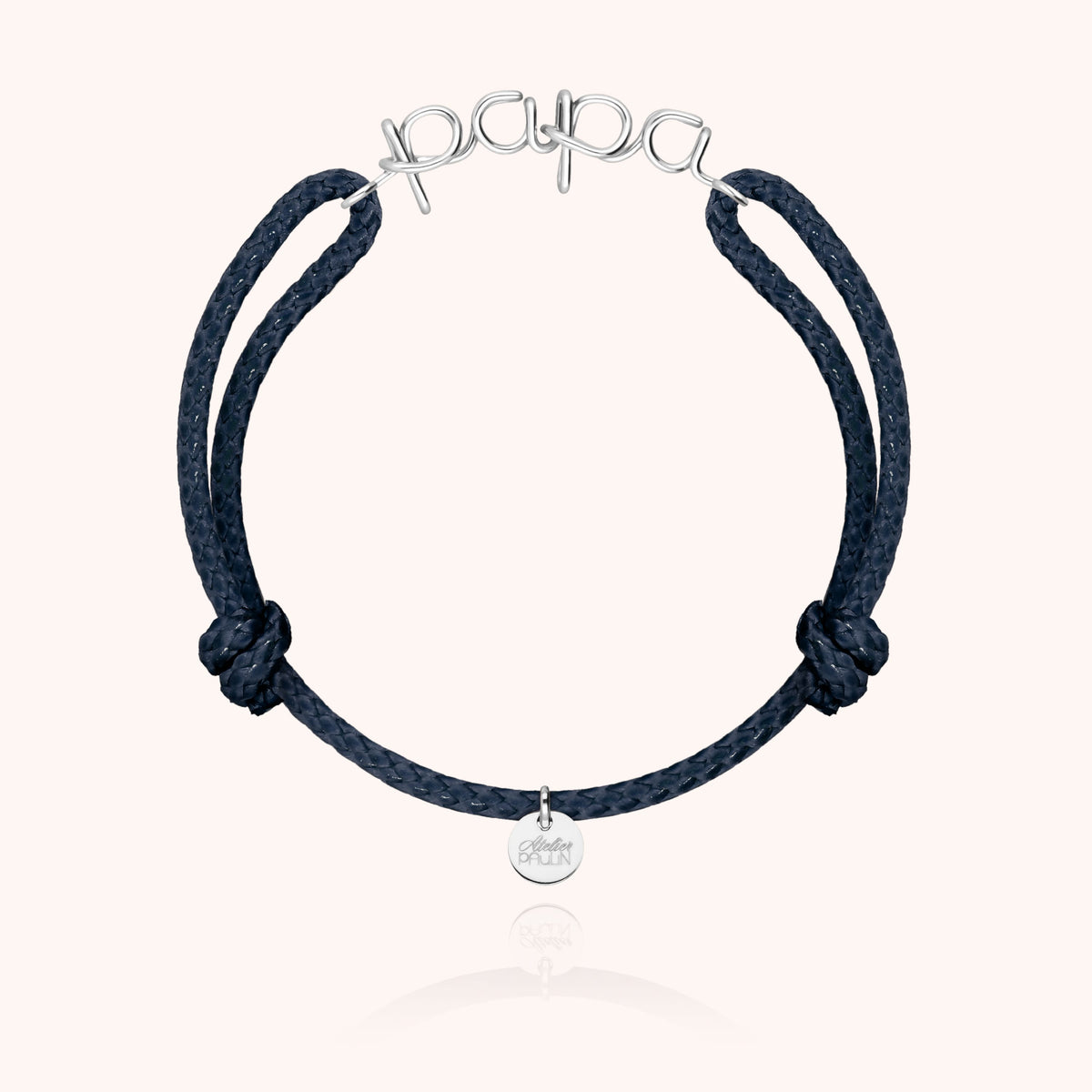 Waxed Cord Bracelet Papa in sterling silver wire, worn on the wrist