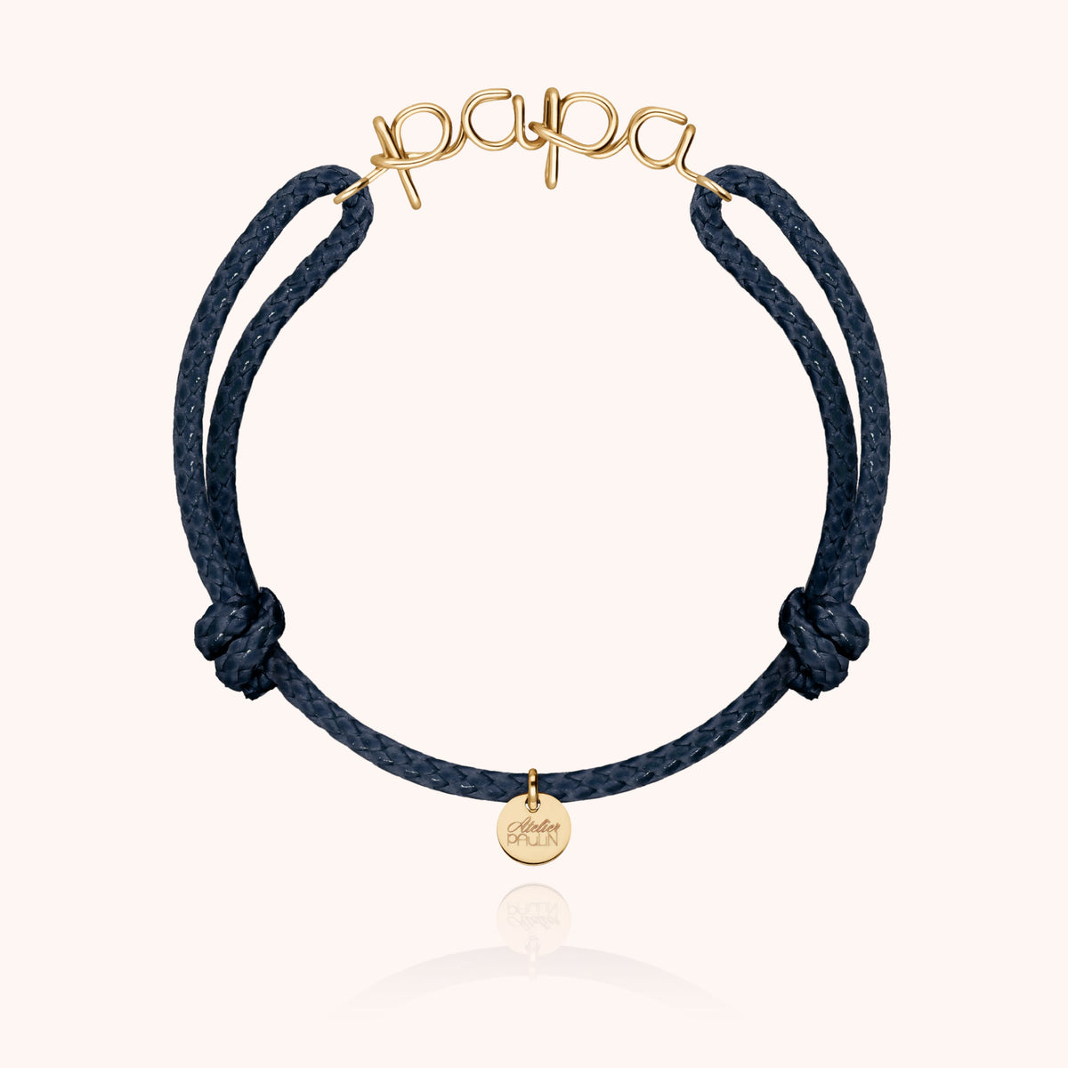 Bracelet Cordon Ciré Papa en or jaune laminé sur fond blanc