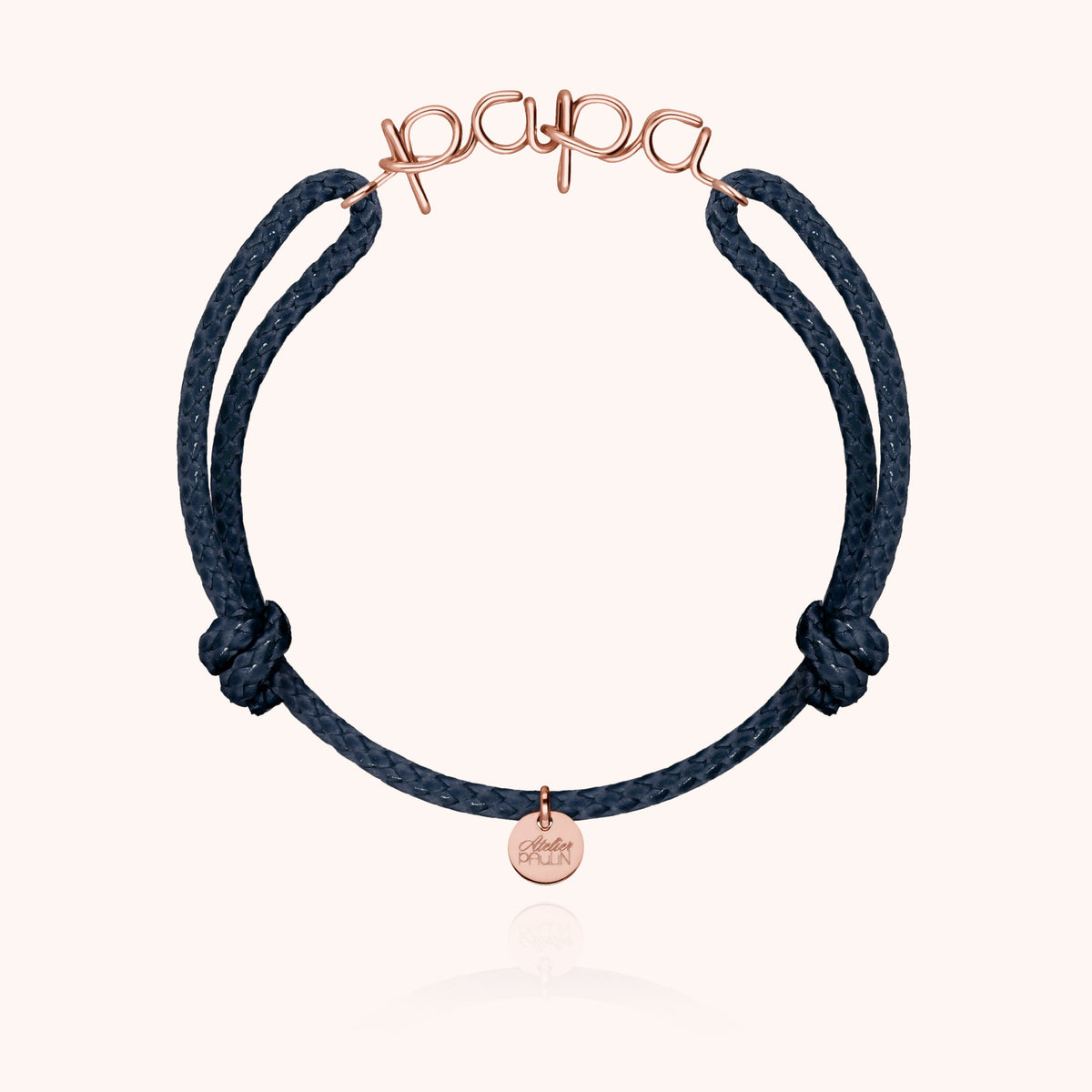 Waxed Cord Bracelet Papa in 14k rose gold-filled wire, worn on the wrist
