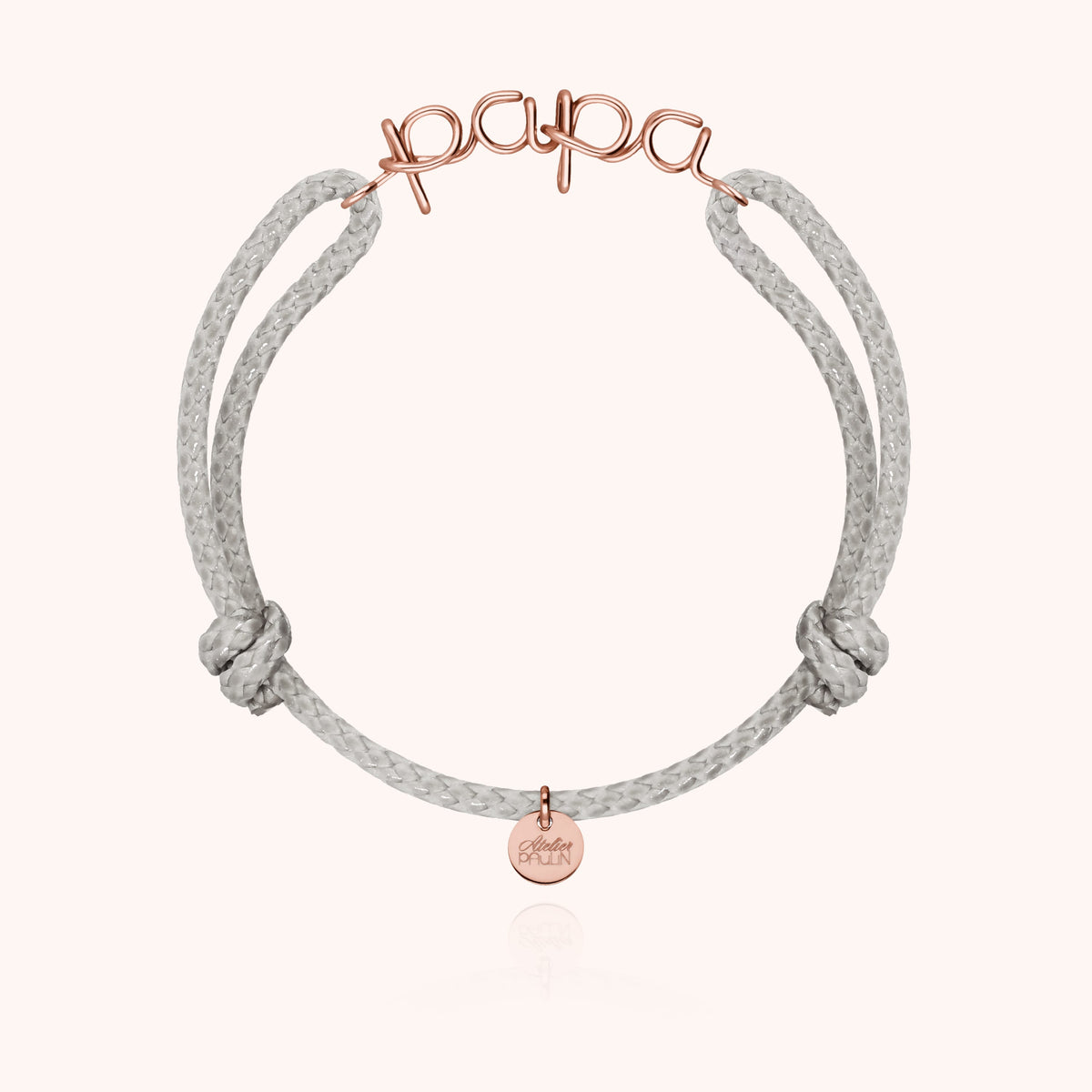 Bracelet Cordon Ciré Papa — détail façonnage à la main, or rose laminé