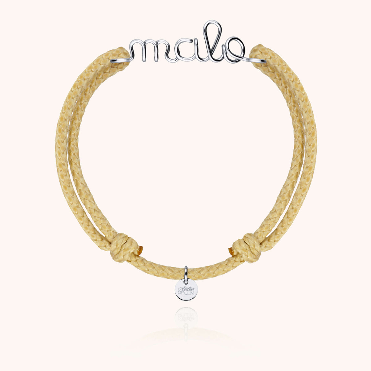 Primo piano della chiusura su Bracciale Cordino Cerato Personalizzato Uomo in filo d'argento sterling 925