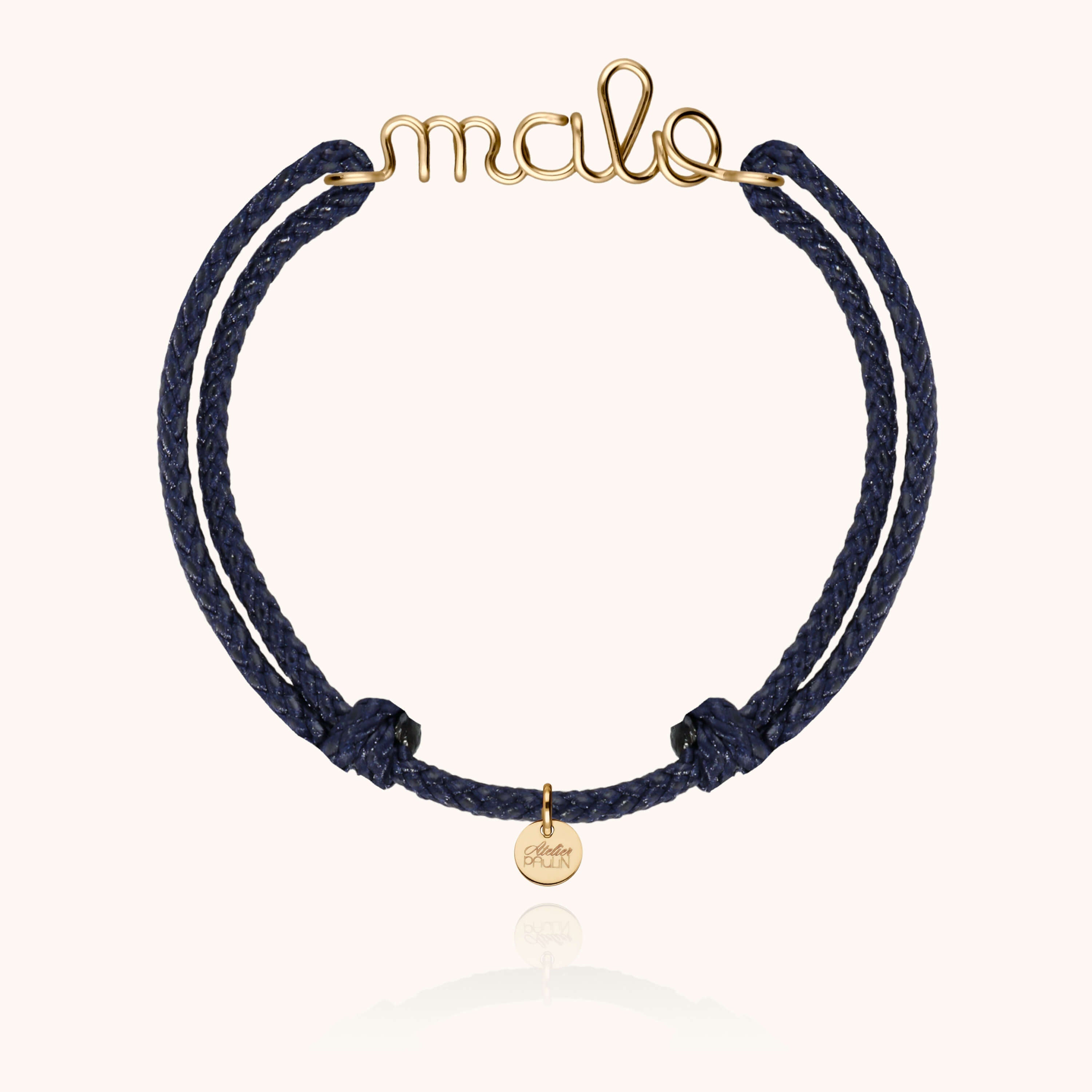 Personalized Waxed Cord Bracelet for Men - laminated yellow gold