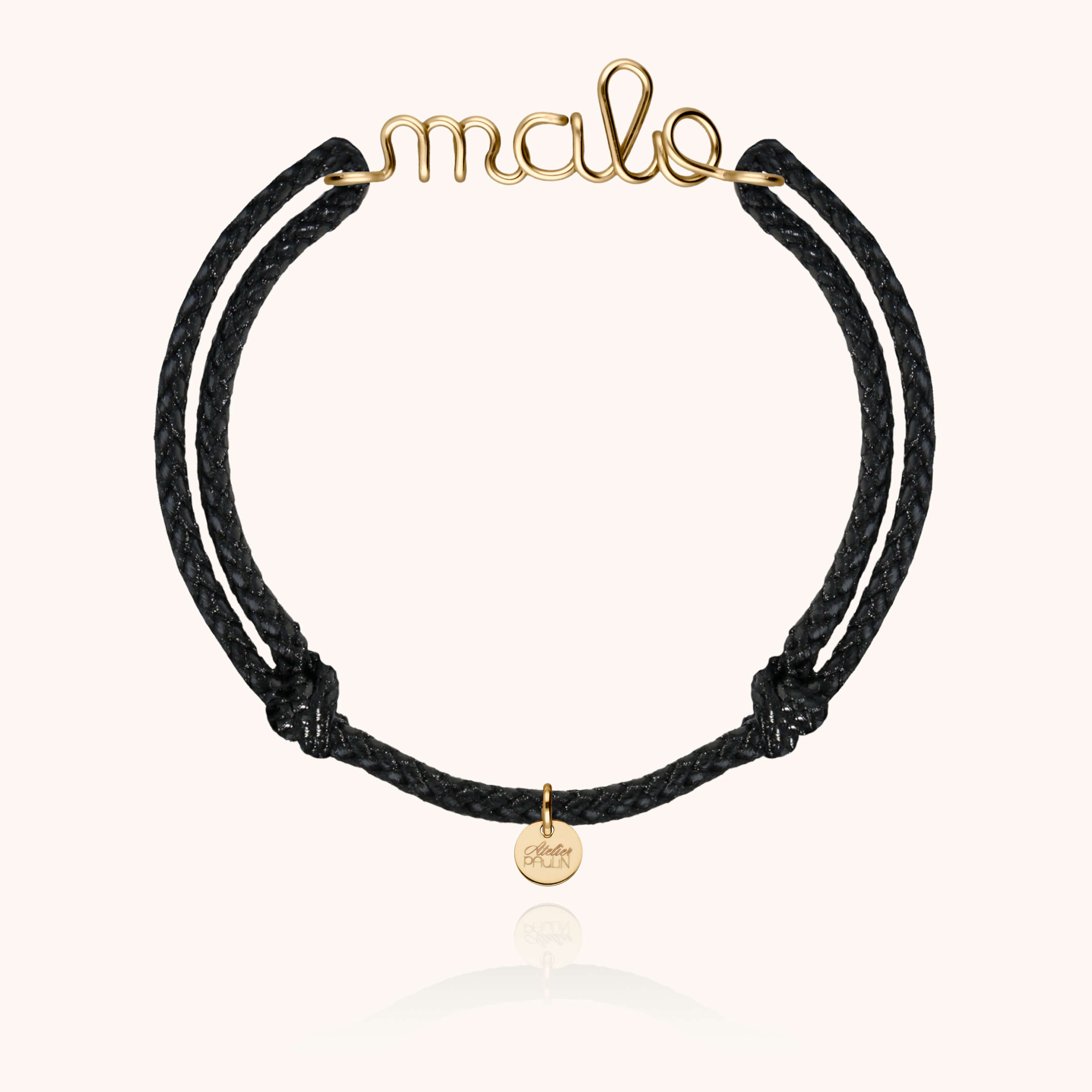 Bracelet Cordon Ciré Personnalisé Homme - or jaune laminé