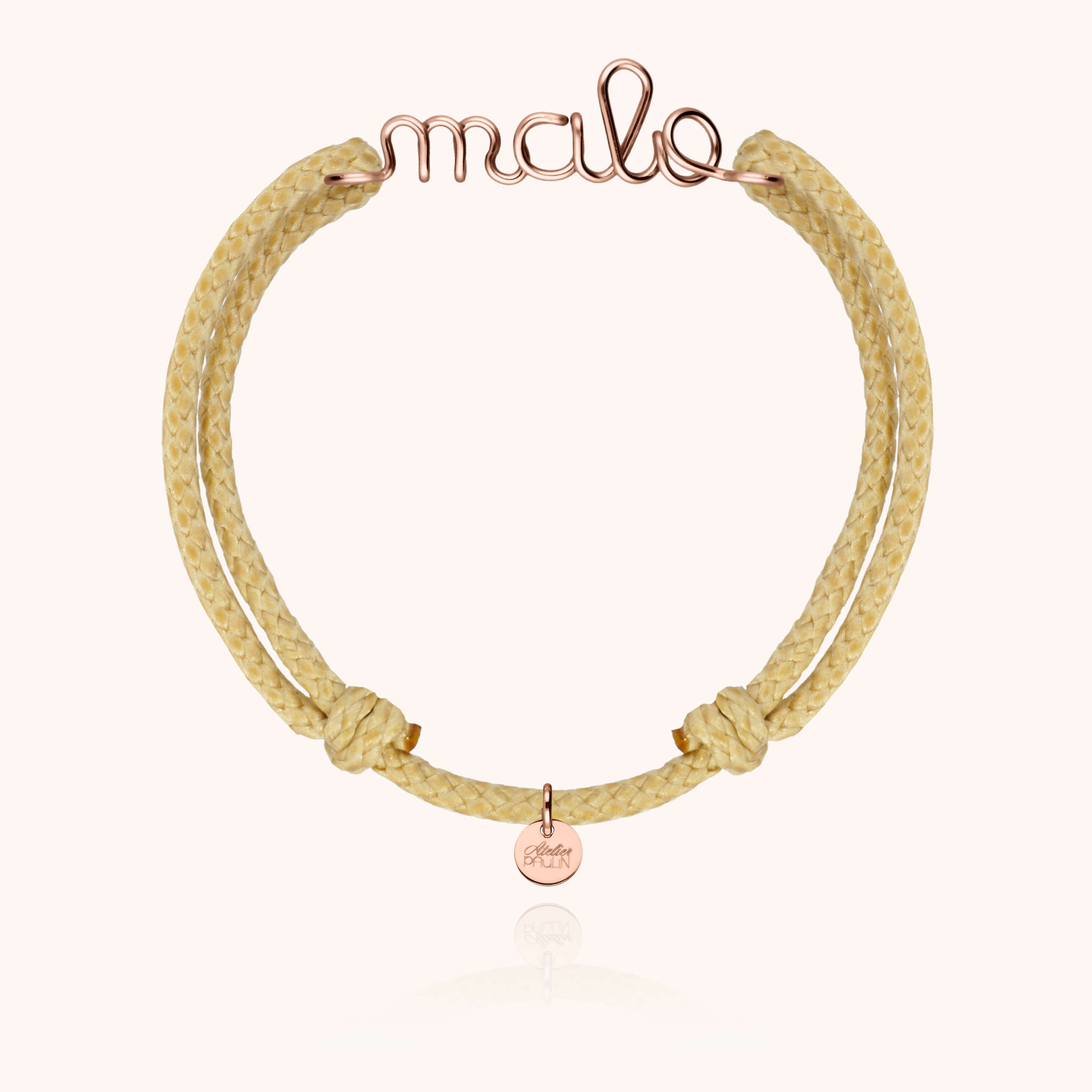 Bracelet Cordon Ciré Personnalisé Homme — gros plan sur le fermoir, or rose laminé