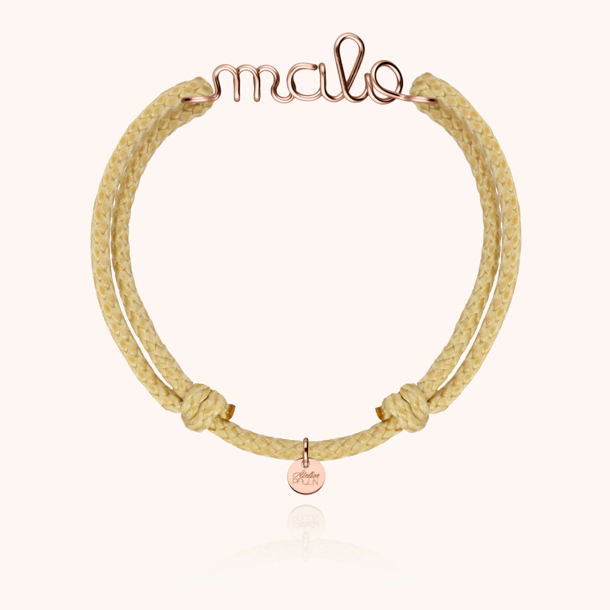 Bracelet Cordon Ciré Personnalisé Homme — gros plan sur le fermoir, or rose laminé