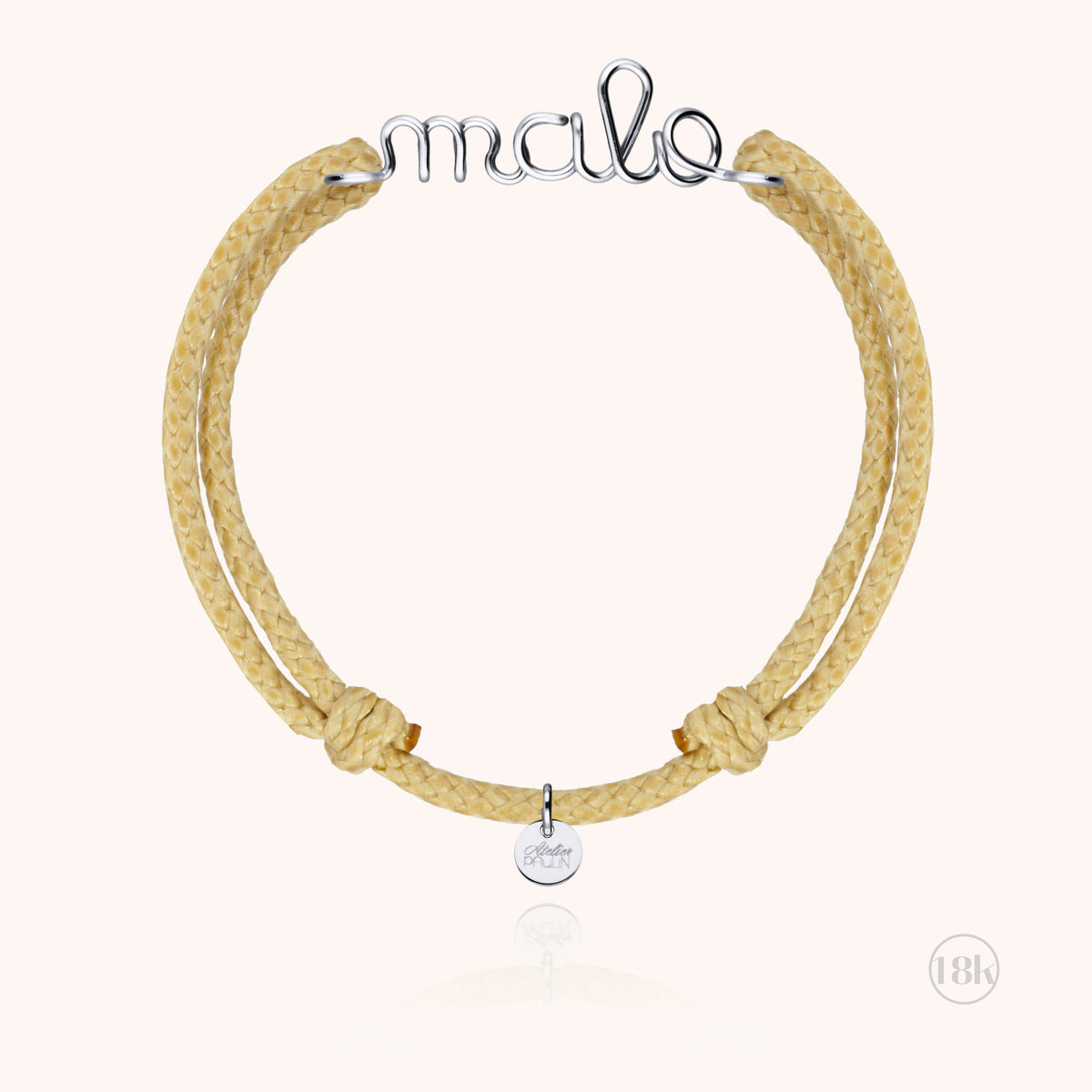 Bracelet Cordon Ciré Personnalisé Homme — finition artisanale du bijou, or blanc 18K
