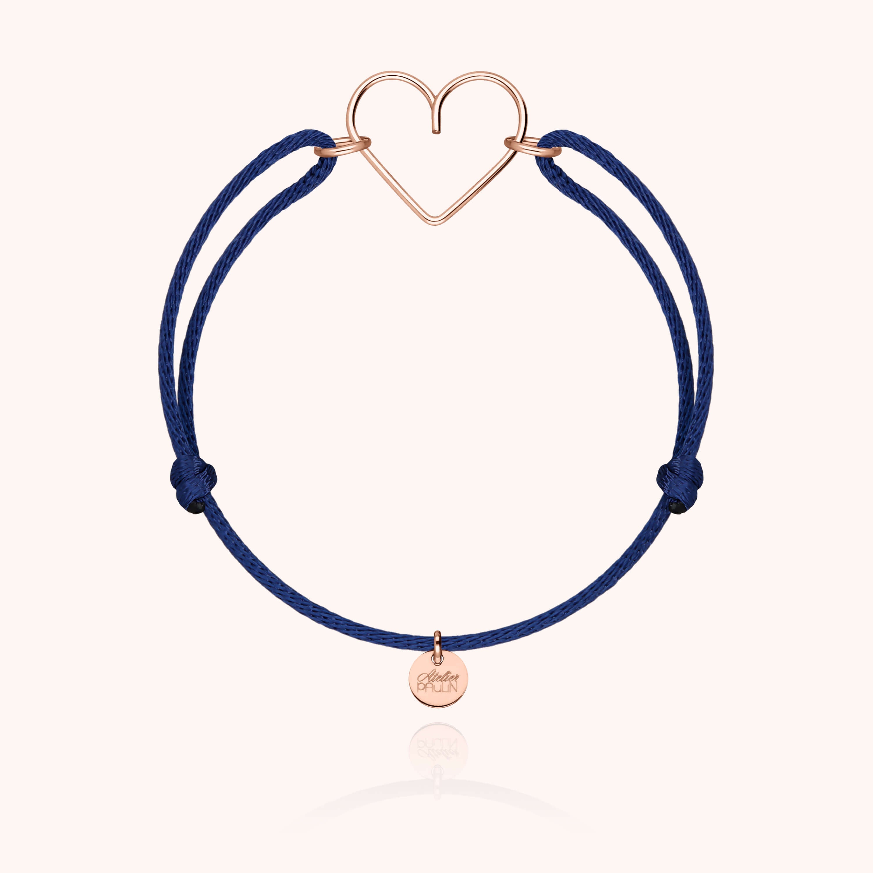 Bracelet Cordon Coeur en or rose laminé façonné main