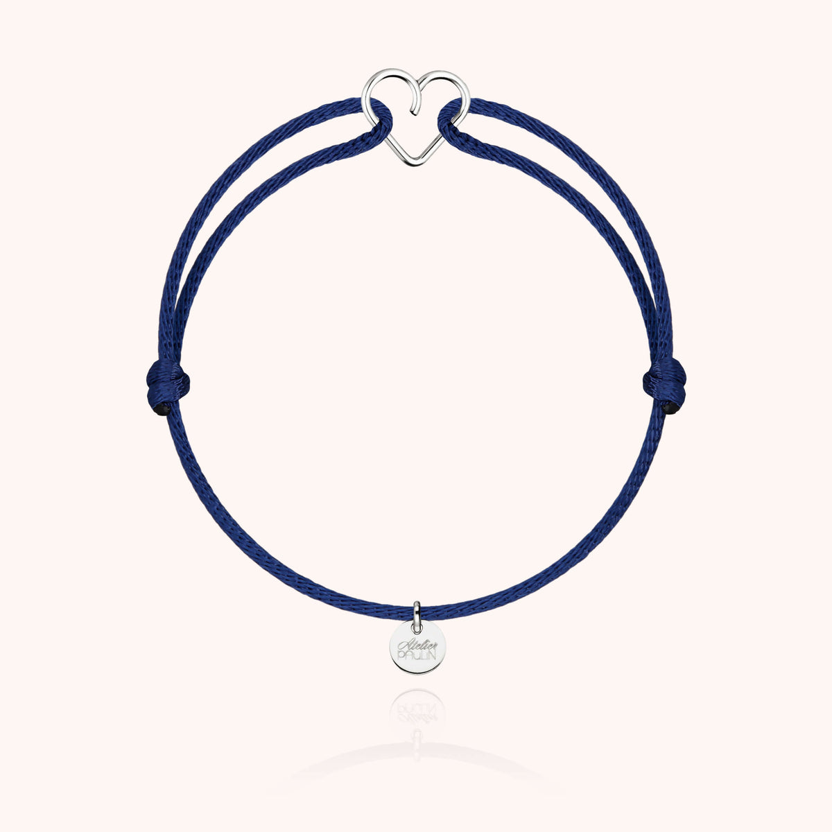 Bracelet Cordon Mini Coeur en or blanc 18K — bijou fait main Atelier Paulin