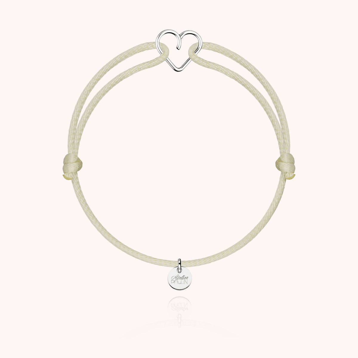 Bracelet Cordon Mini Coeur — détail du fil métallique, or blanc 18K