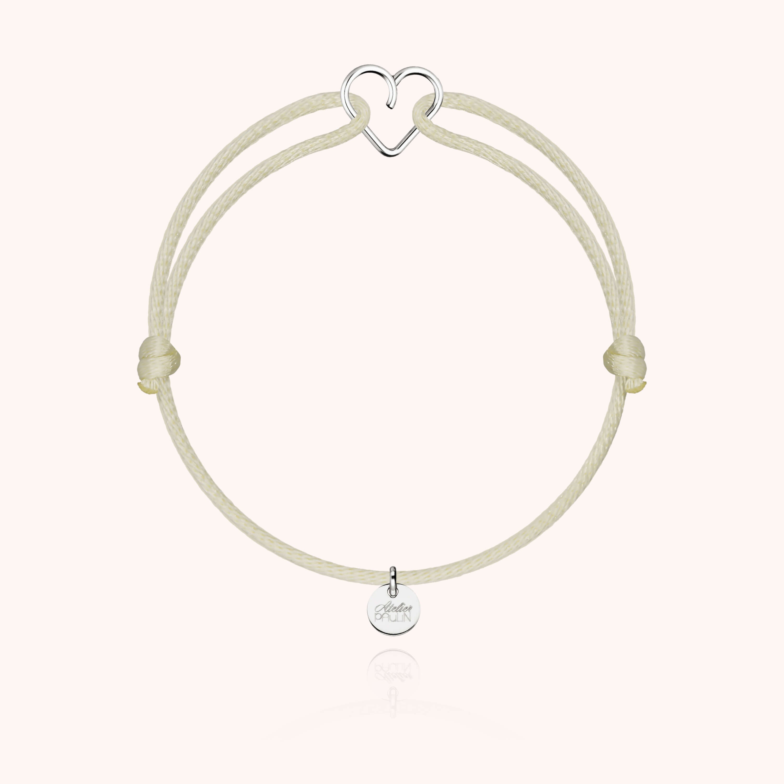Bracelet Cordon Mini Coeur — détail du fil métallique, or blanc 18K