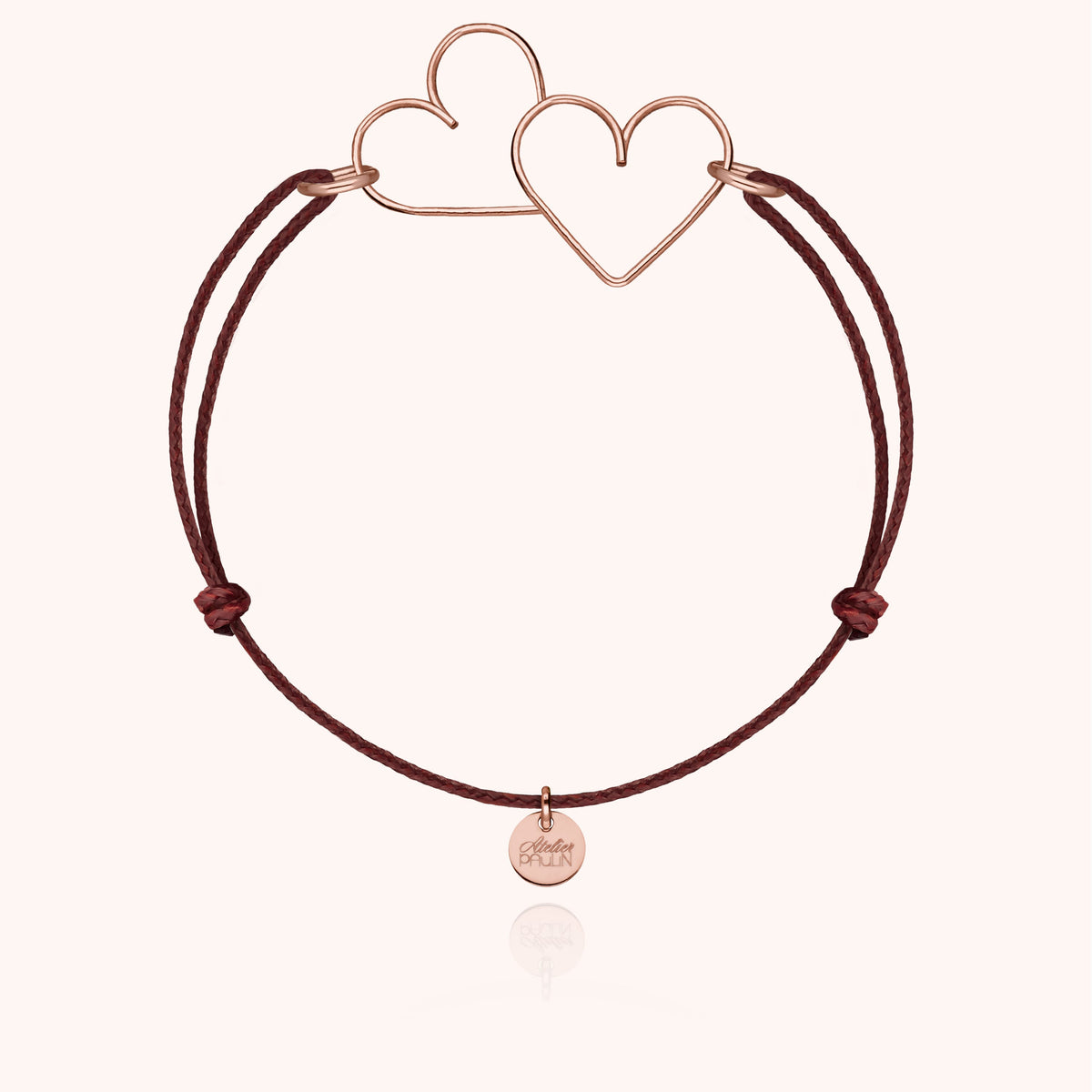 Bracciale Cordino Dammi il Tuo Cuore in filo d'oro rosa laminato 14k, portato al polso