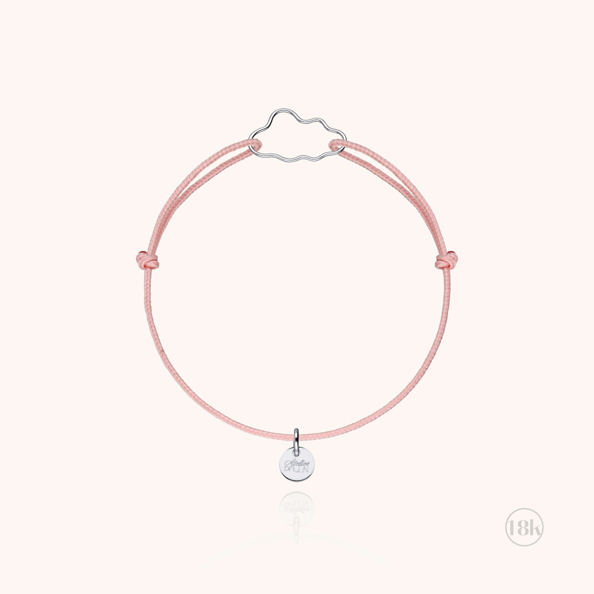Kordelarmband für Kinder Petit Nuage aus 18 Karat Weißgold mit Wolken-Anhänger