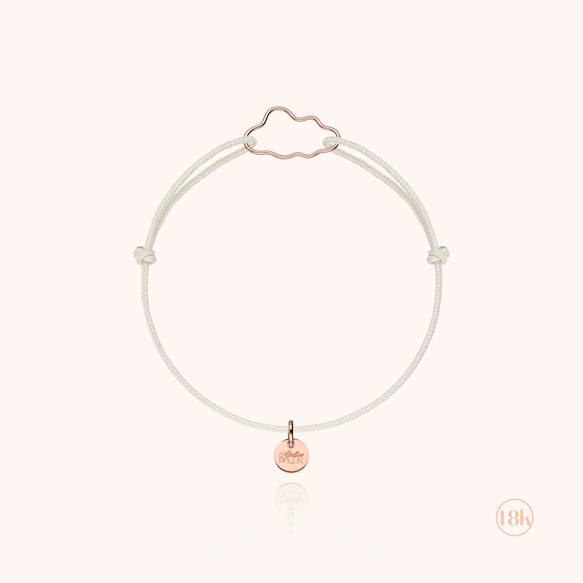 Bracciale Cordino Bambino Piccola Nuvola in filo d'oro rosa 18kt, su fondo bianco