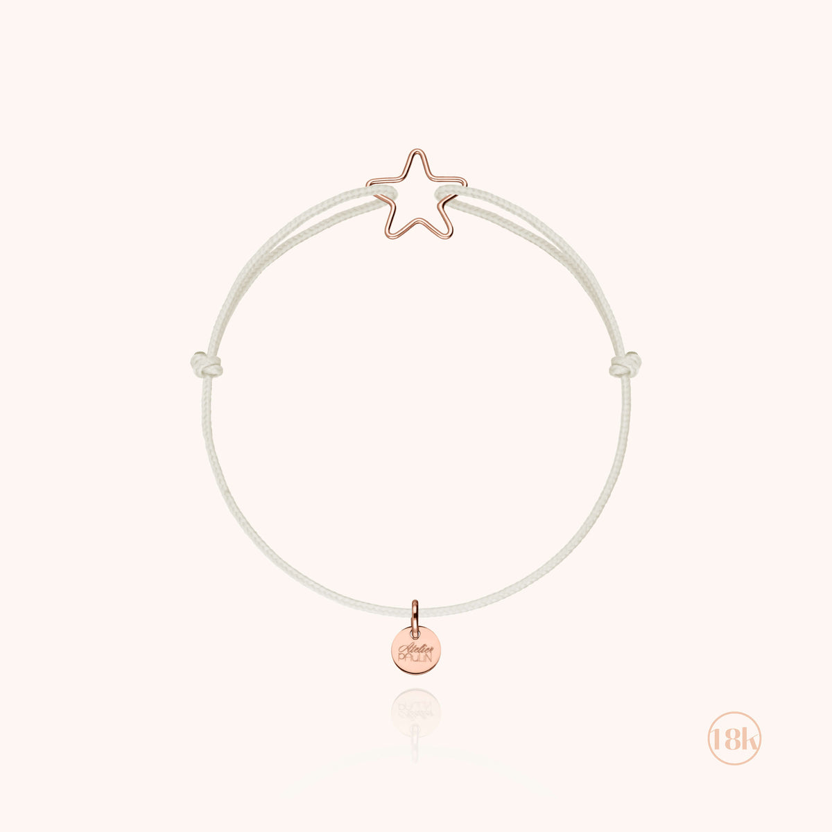 Kordelarmband für Kinder kleiner Stern aus 18 Karat Roségold auf weißem Hintergrund