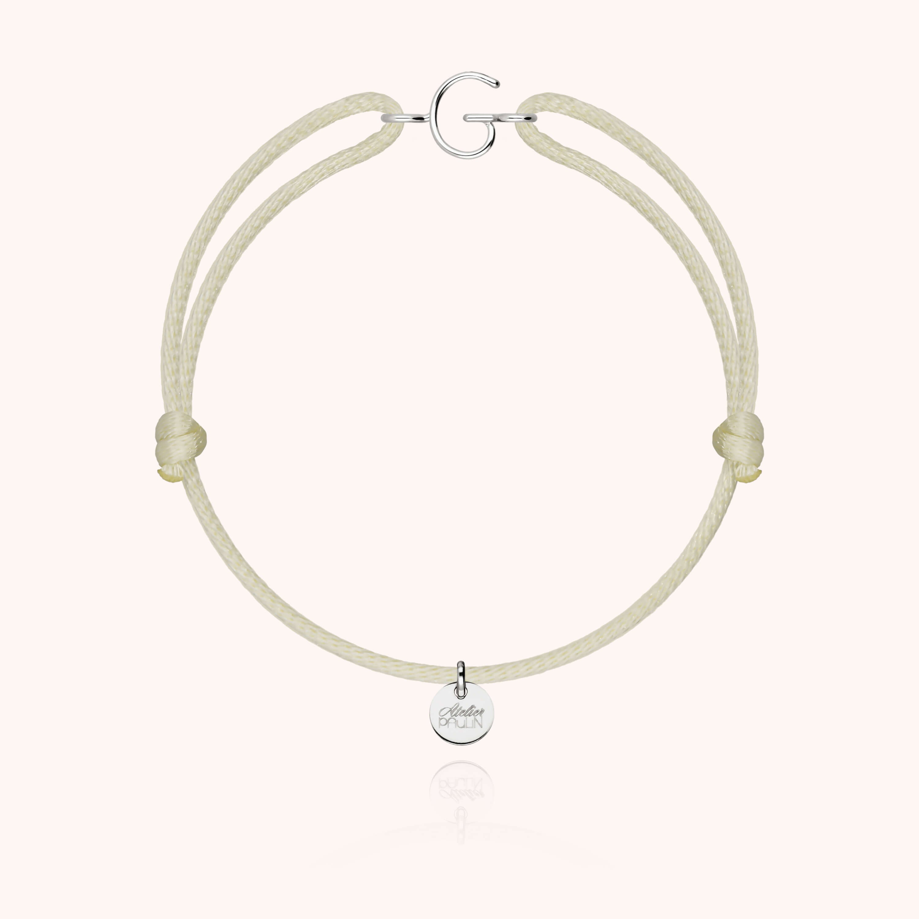 Bracelet Cordon Initiale - or blanc 750/1000