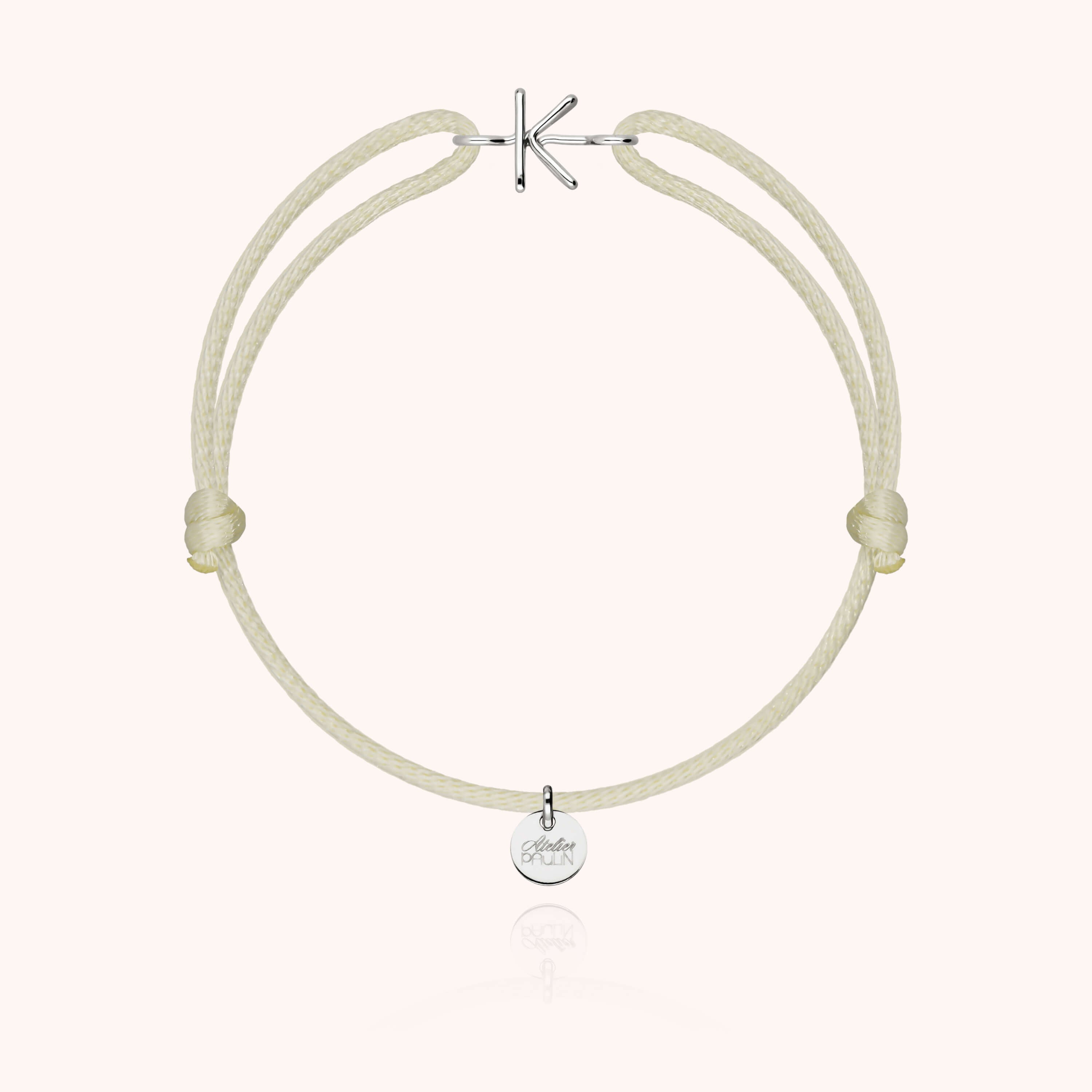 Bracelet Cordon Initiale - or blanc 750/1000